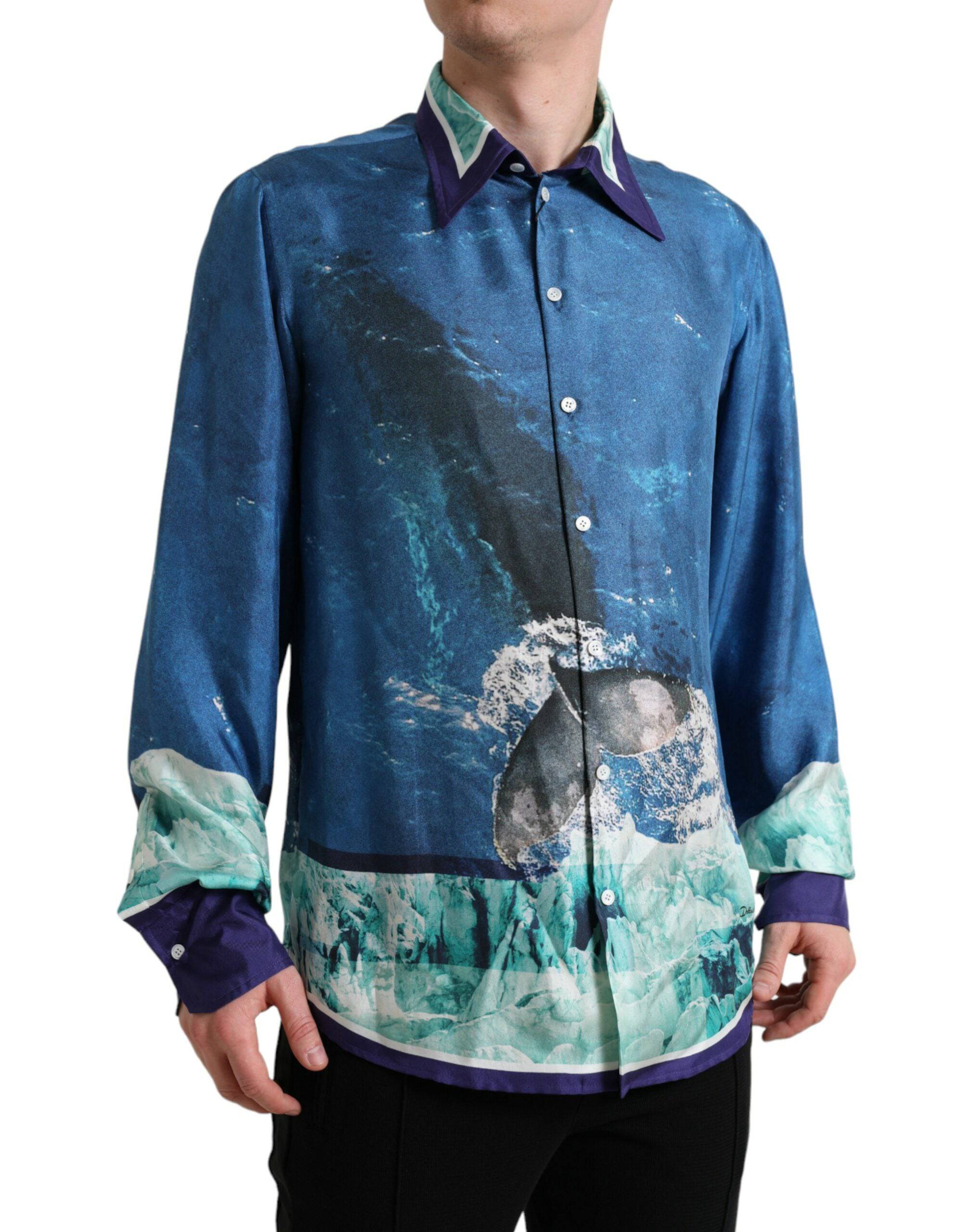 Dolce & Gabbana Elegant Ocean Print Silk Shirt - ACCEXO