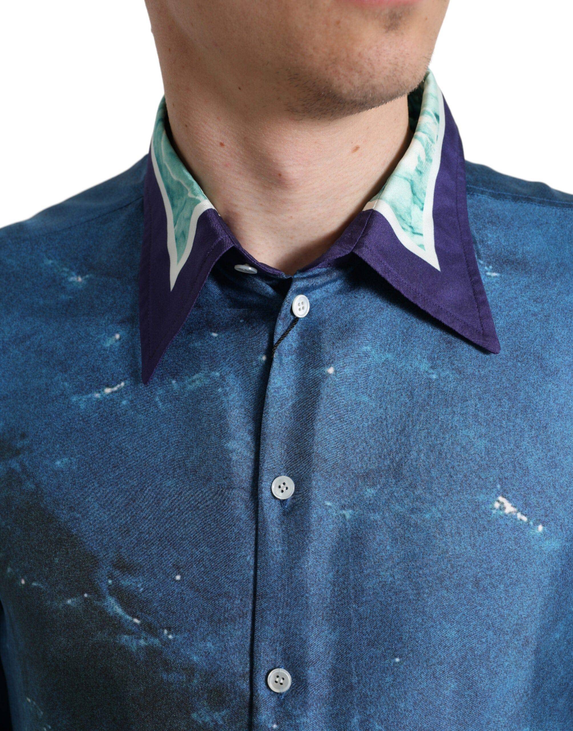 Dolce & Gabbana Elegant Ocean Print Silk Shirt - ACCEXO