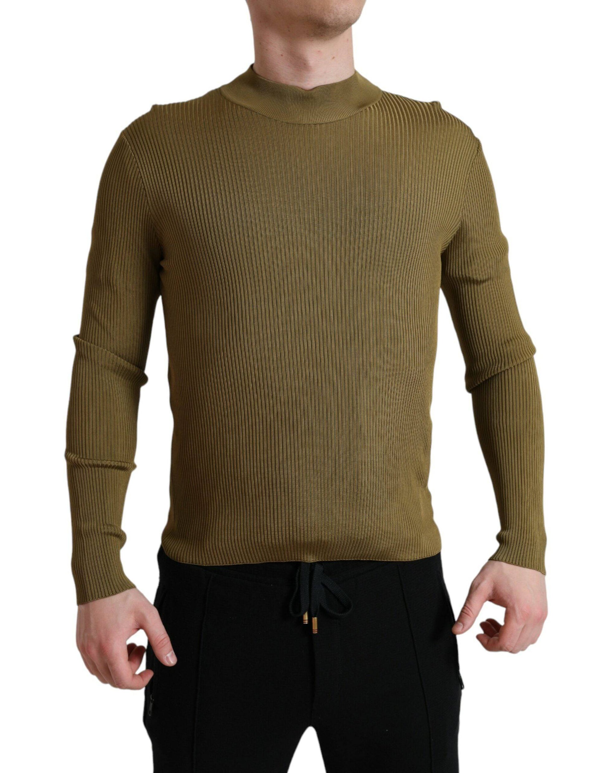 Dolce & Gabbana Army Green Viscose Crew Neck Sweater - ACCEXO