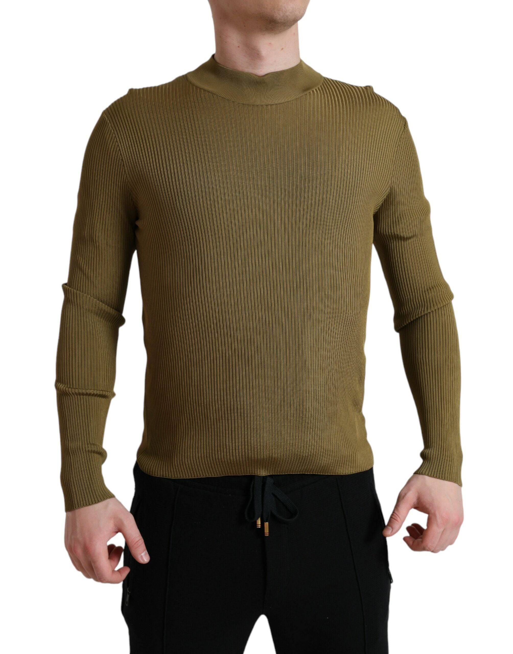Dolce & Gabbana Army Green Viscose Crew Neck Sweater - ACCEXO