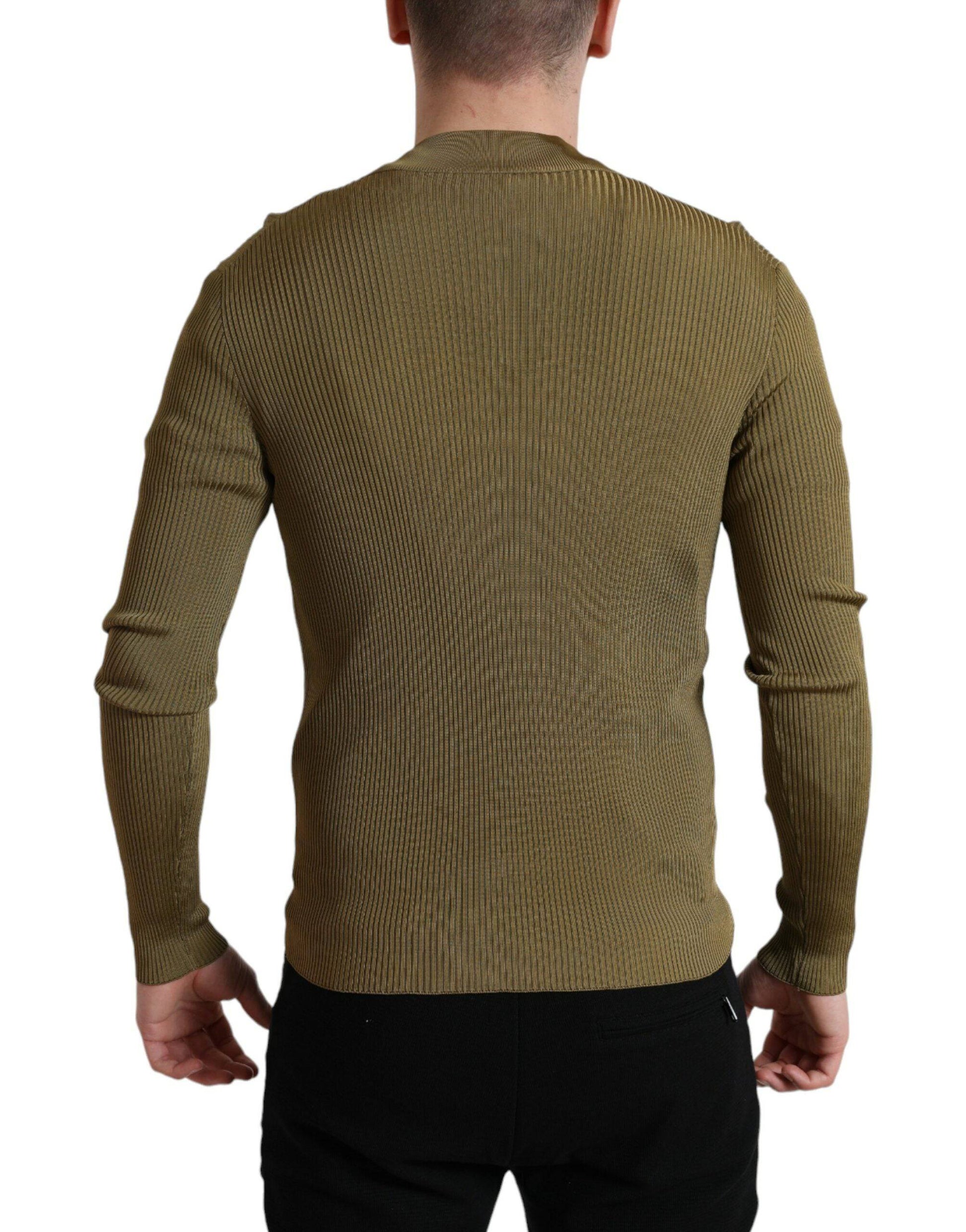 Dolce & Gabbana Army Green Viscose Crew Neck Sweater - ACCEXO