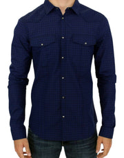 Costume National Chic Blue Checkered Casual Cotton Shirt - ACCEXO