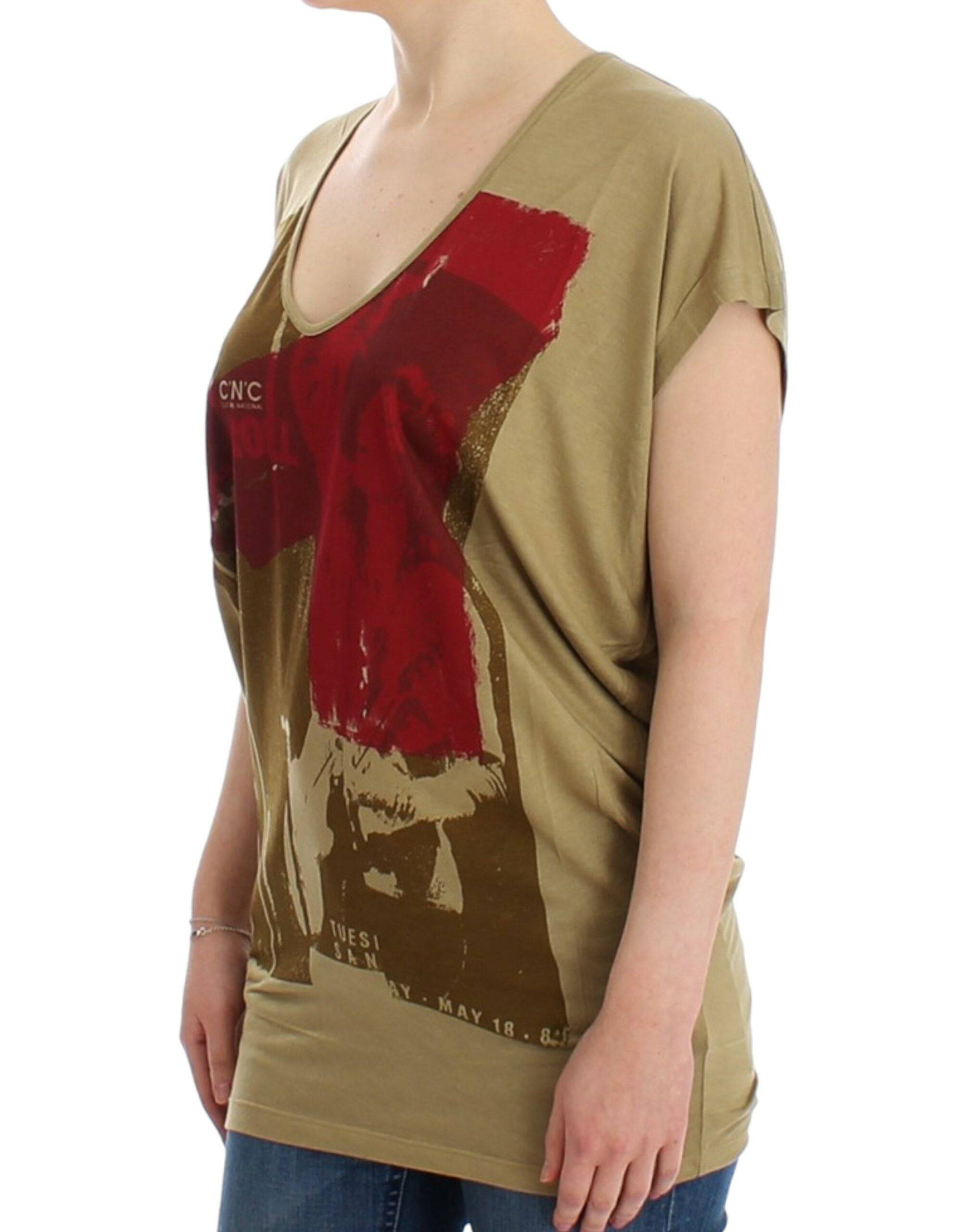 Costume National Chic Green Multicolor Print V-Neck Tee - ACCEXO