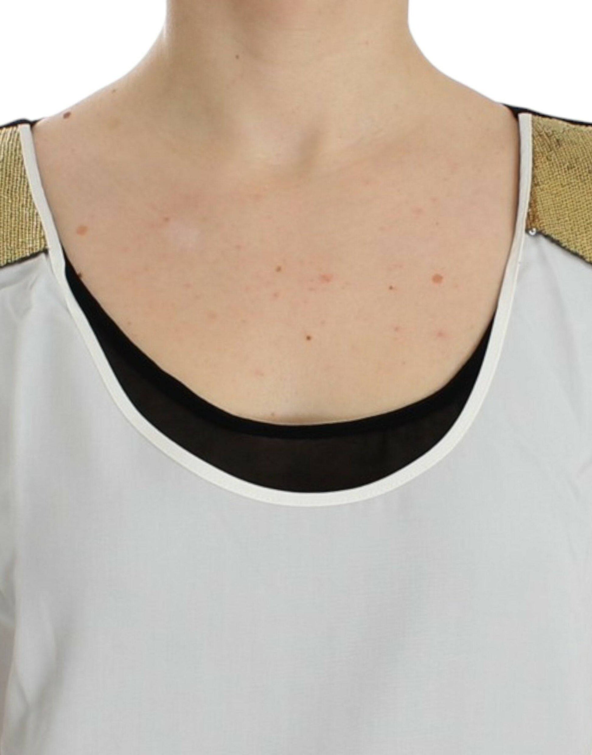 Costume National Elegant Monochrome Sleeveless Top with Gold Accents - ACCEXO