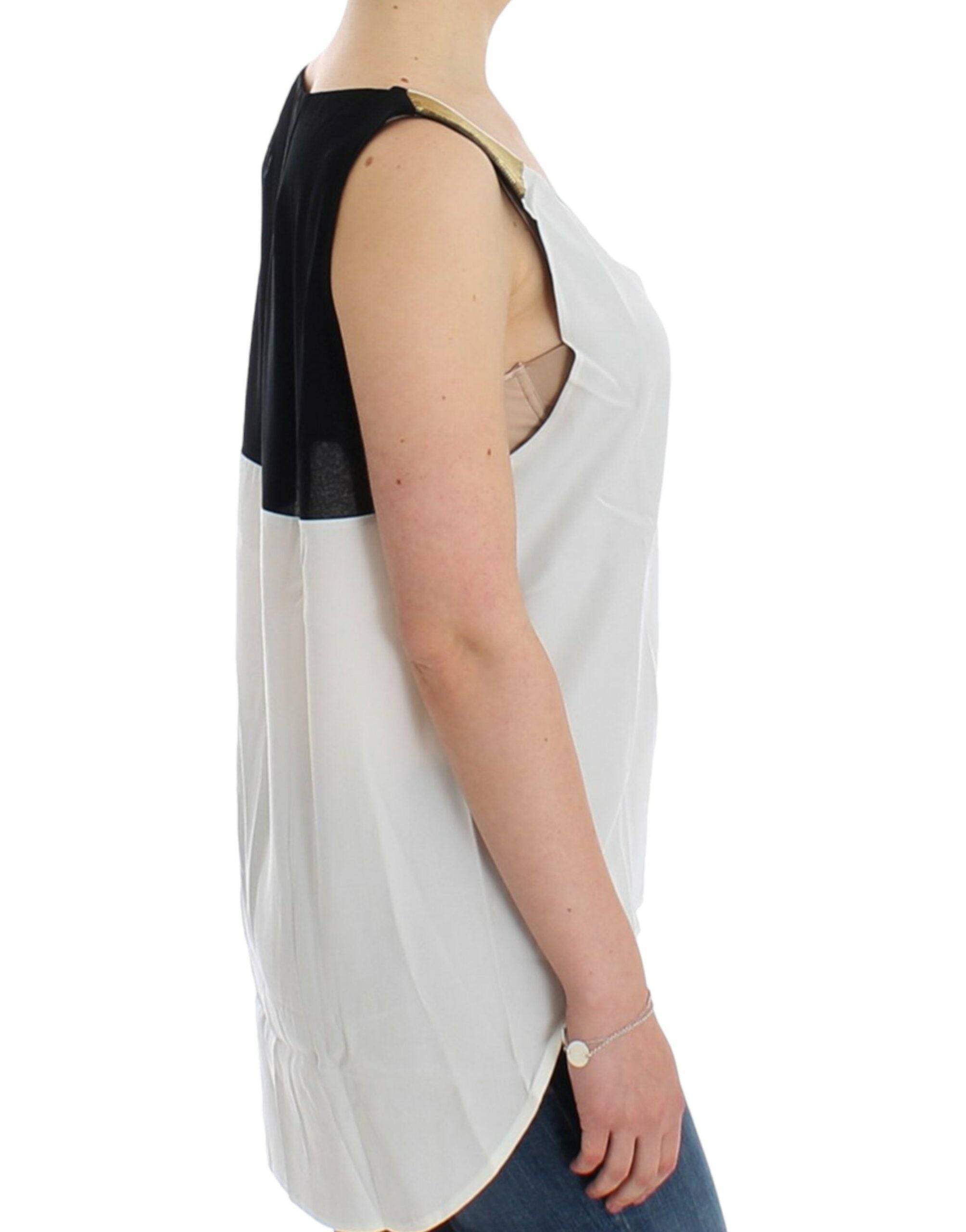 Costume National Elegant Monochrome Sleeveless Top with Gold Accents - ACCEXO