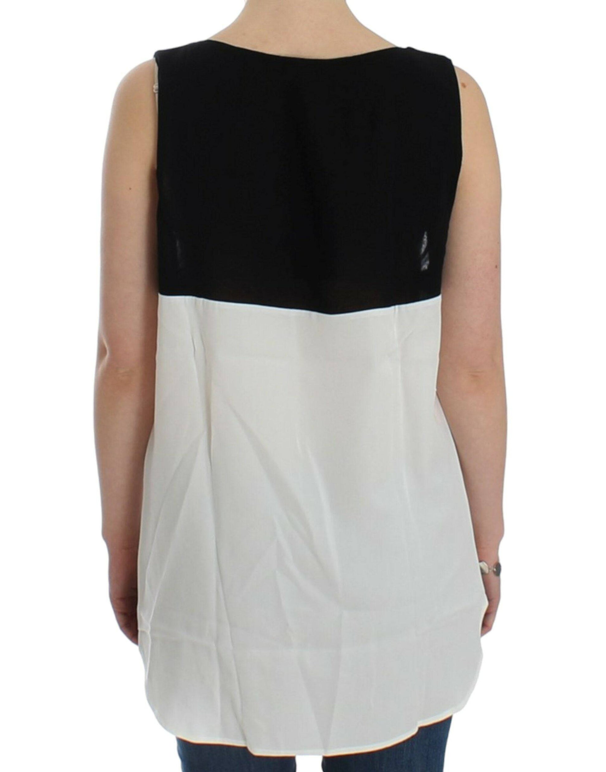 Costume National Elegant Monochrome Sleeveless Top with Gold Accents - ACCEXO
