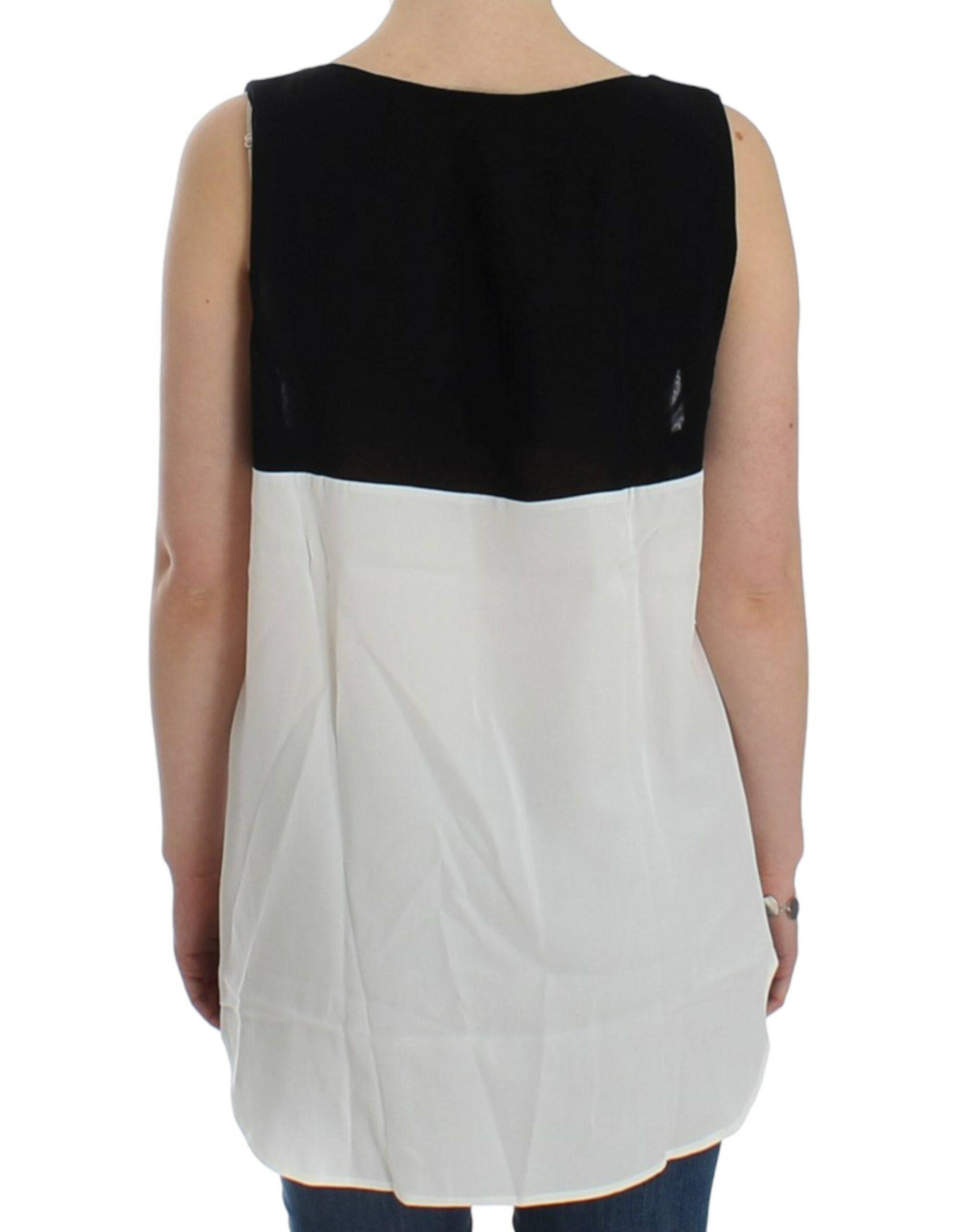 Costume National Elegant Monochrome Sleeveless Top with Gold Accents - ACCEXO