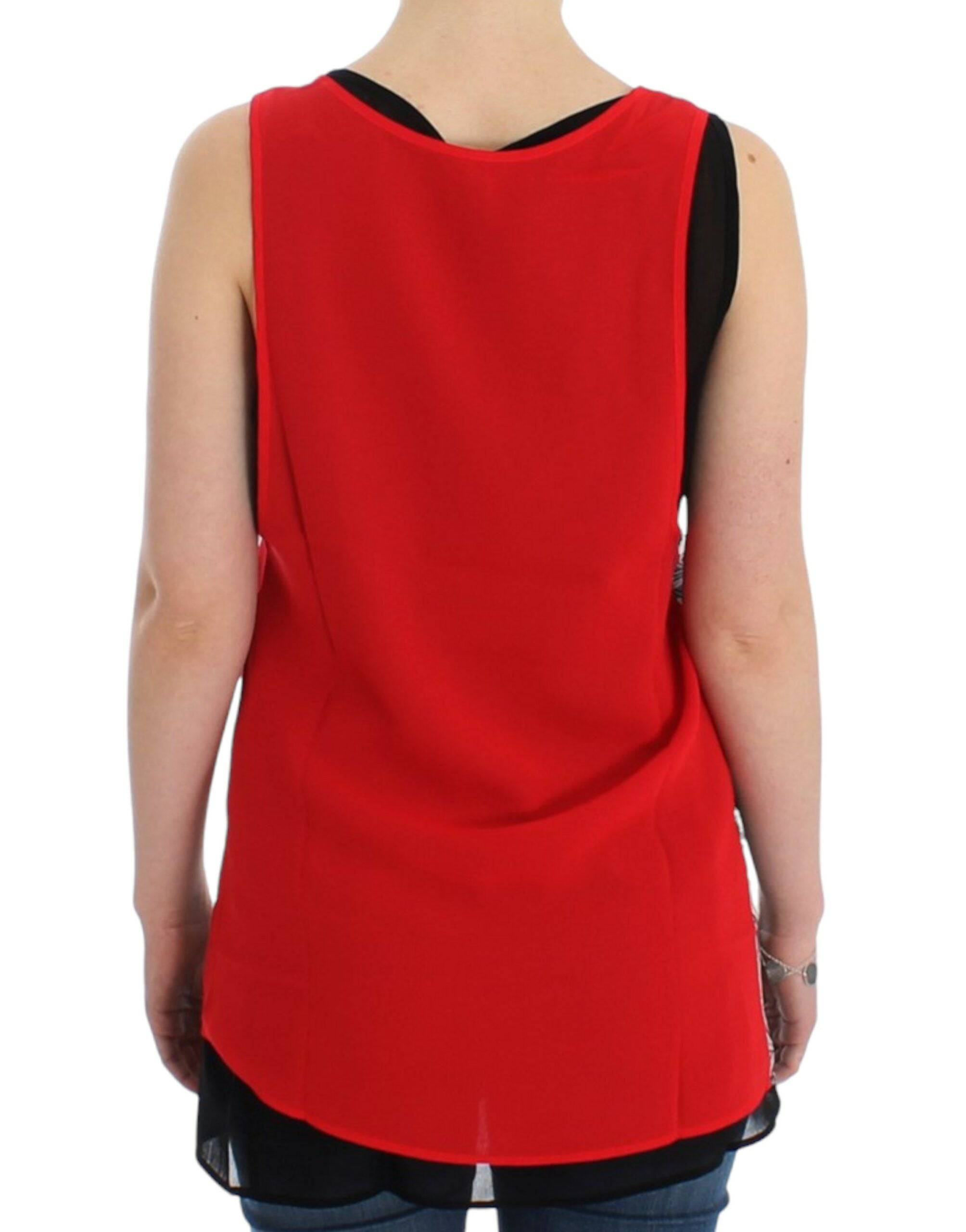 Costume National Elegant Sleeveless Black & Red Top - ACCEXO