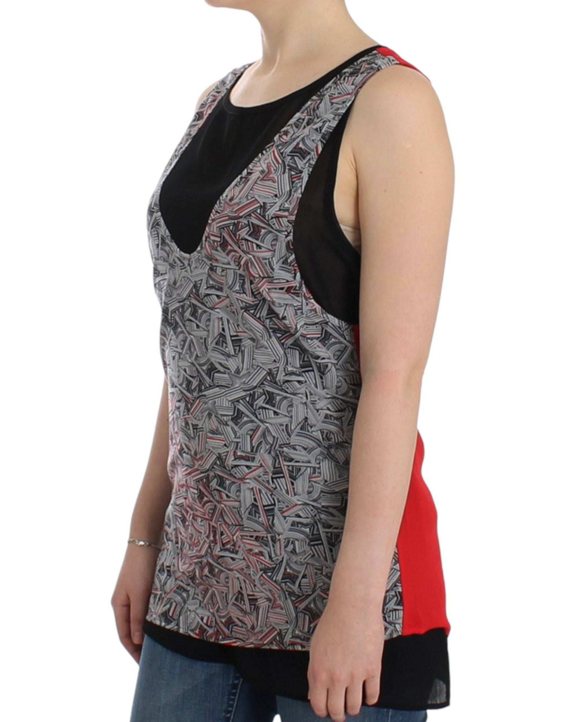 Costume National Elegant Sleeveless Black & Red Top - ACCEXO