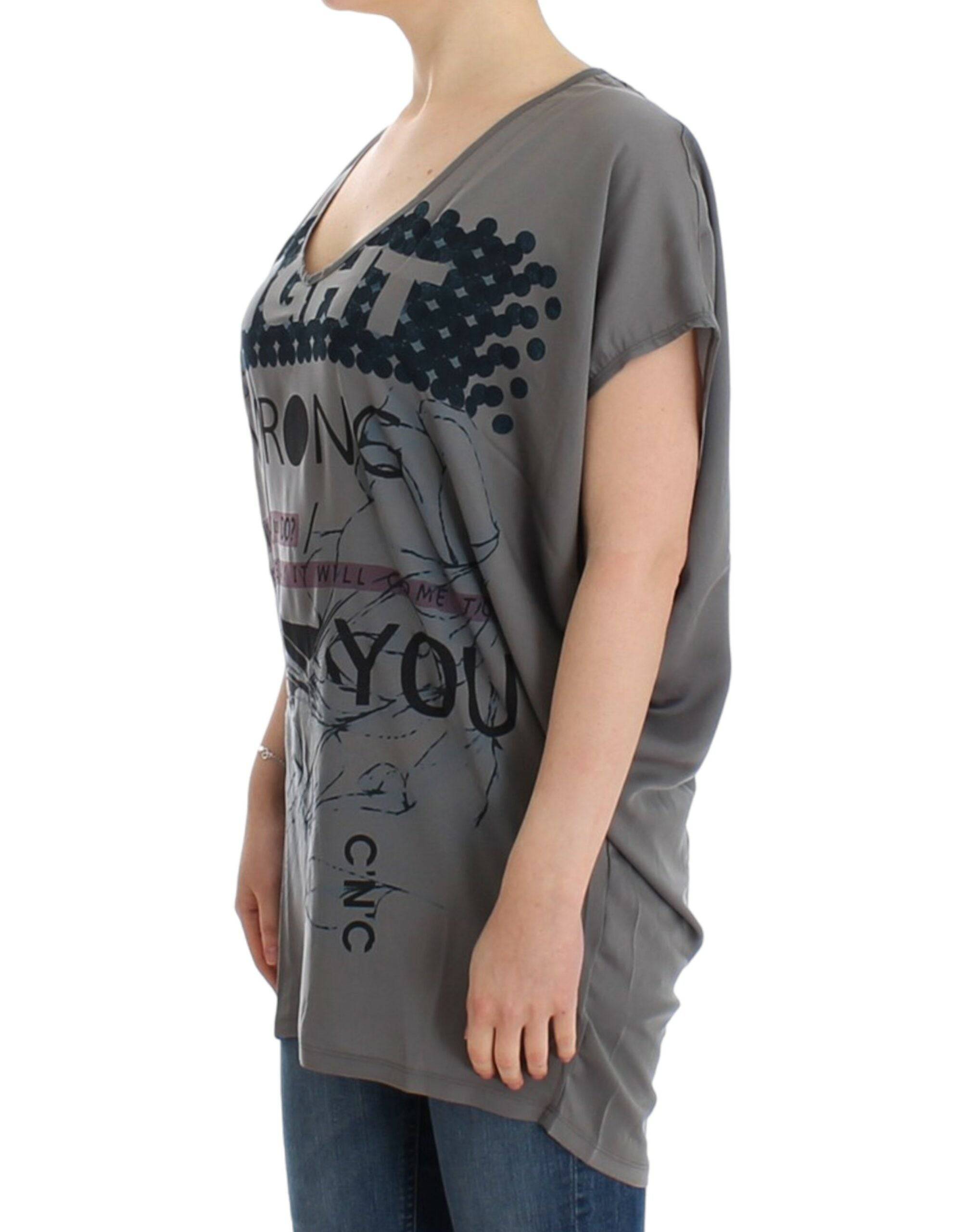 Costume National Elegant V-Neck Tunic with Motive Print - ACCEXO