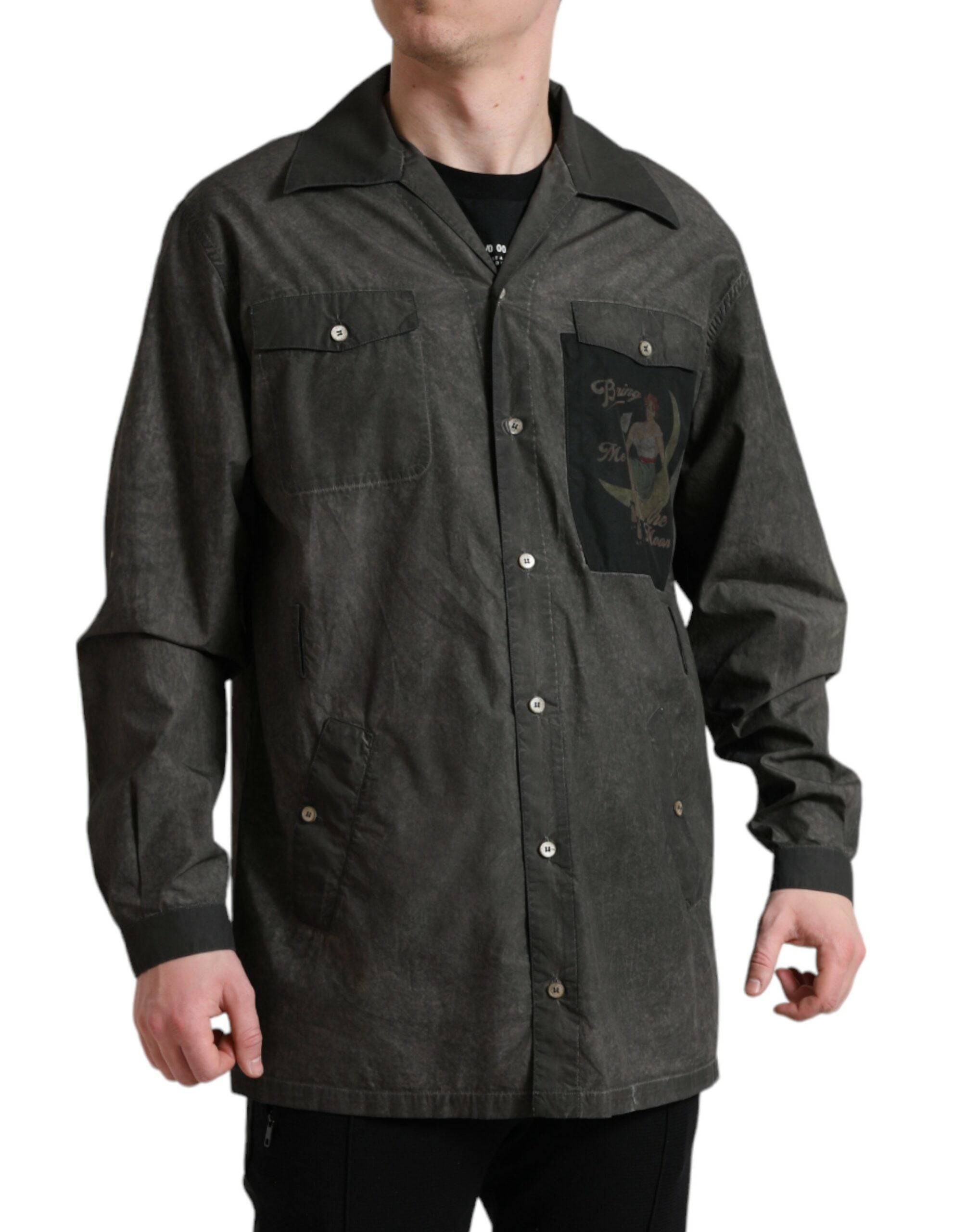 Dolce & Gabbana Elegant Dark Gray Cotton Button-Down Shirt - ACCEXO