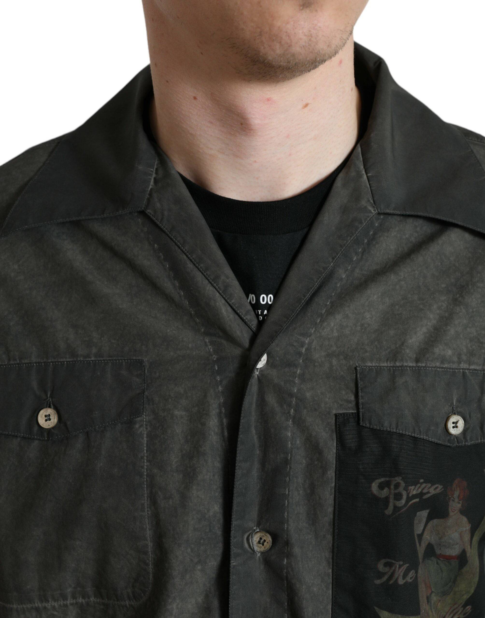 Dolce & Gabbana Elegant Dark Gray Cotton Button-Down Shirt - ACCEXO