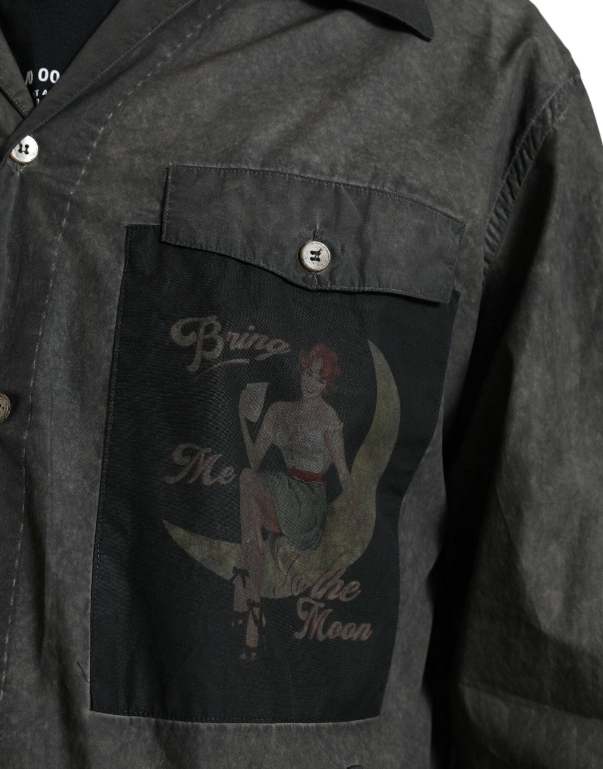 Dolce & Gabbana Elegant Dark Gray Cotton Button-Down Shirt - ACCEXO