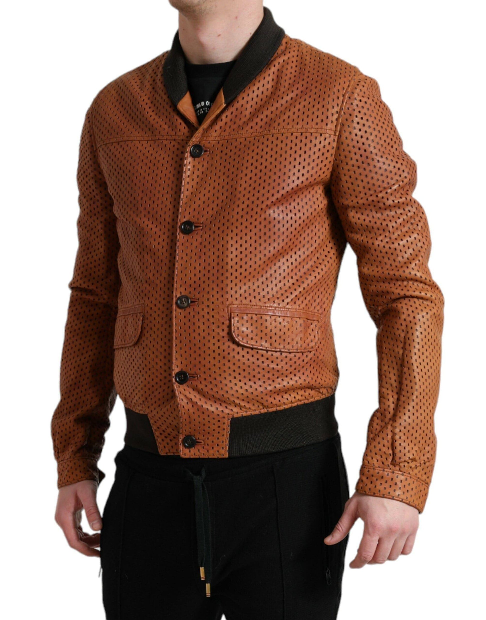Dolce & Gabbana Elegant Leather Perforated Bomber Jacket - ACCEXO