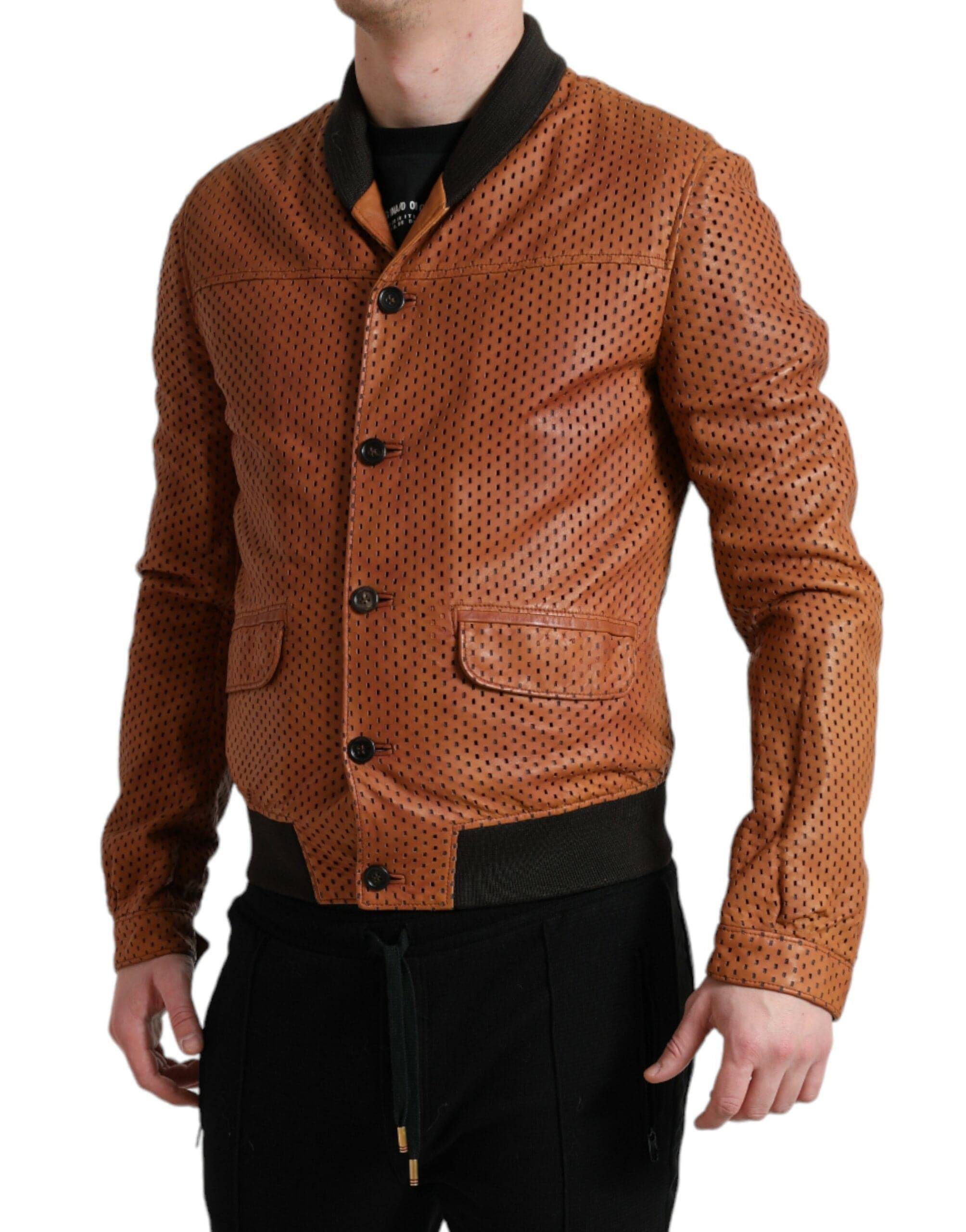 Dolce & Gabbana Elegant Leather Perforated Bomber Jacket - ACCEXO