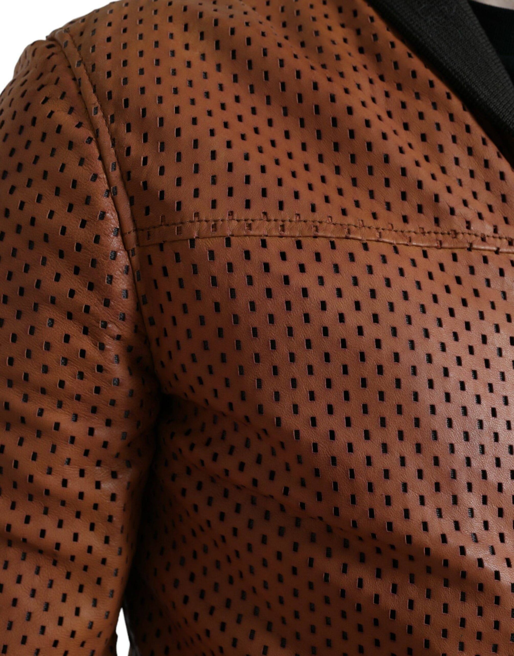 Dolce & Gabbana Elegant Leather Perforated Bomber Jacket - ACCEXO