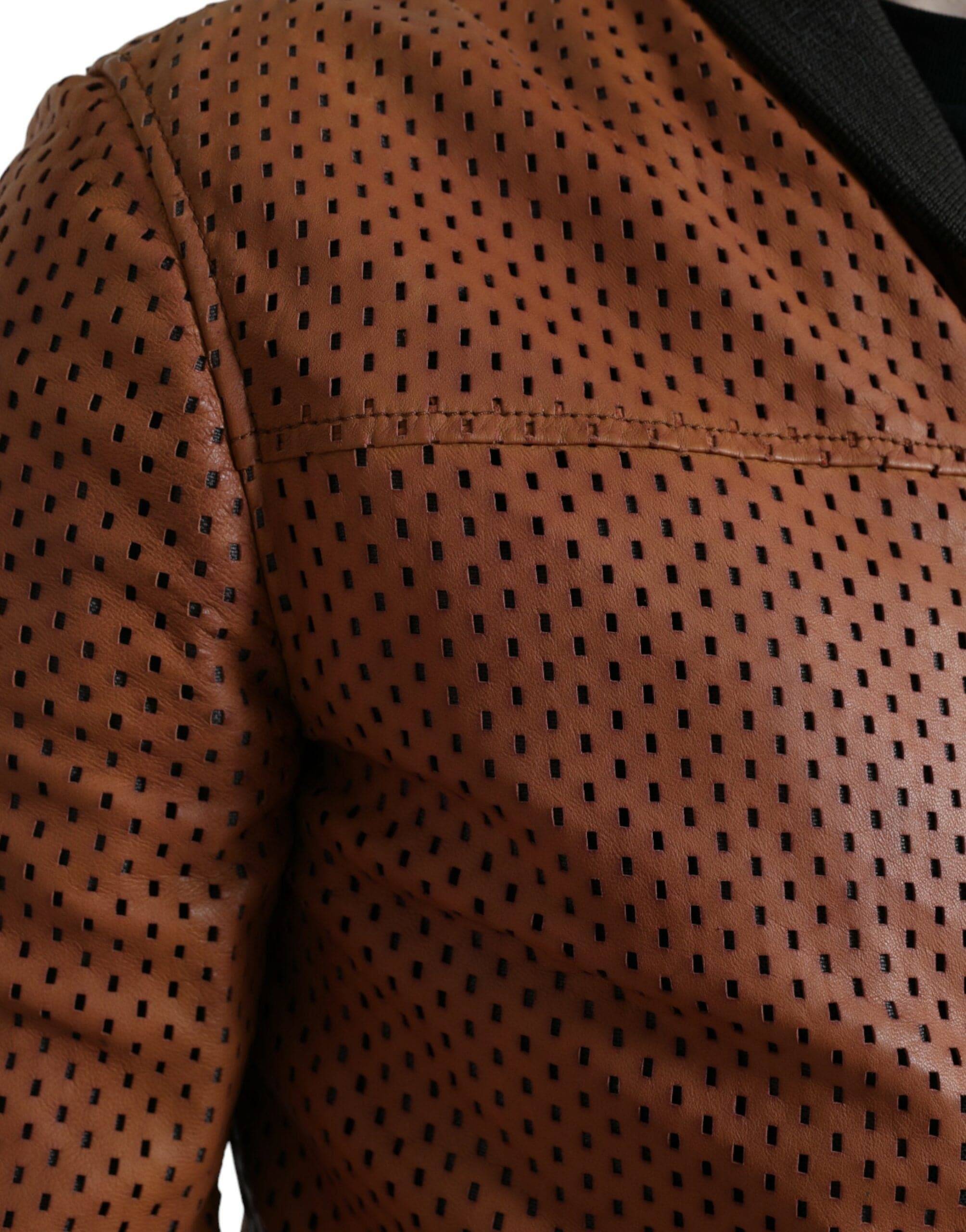 Dolce & Gabbana Elegant Leather Perforated Bomber Jacket - ACCEXO