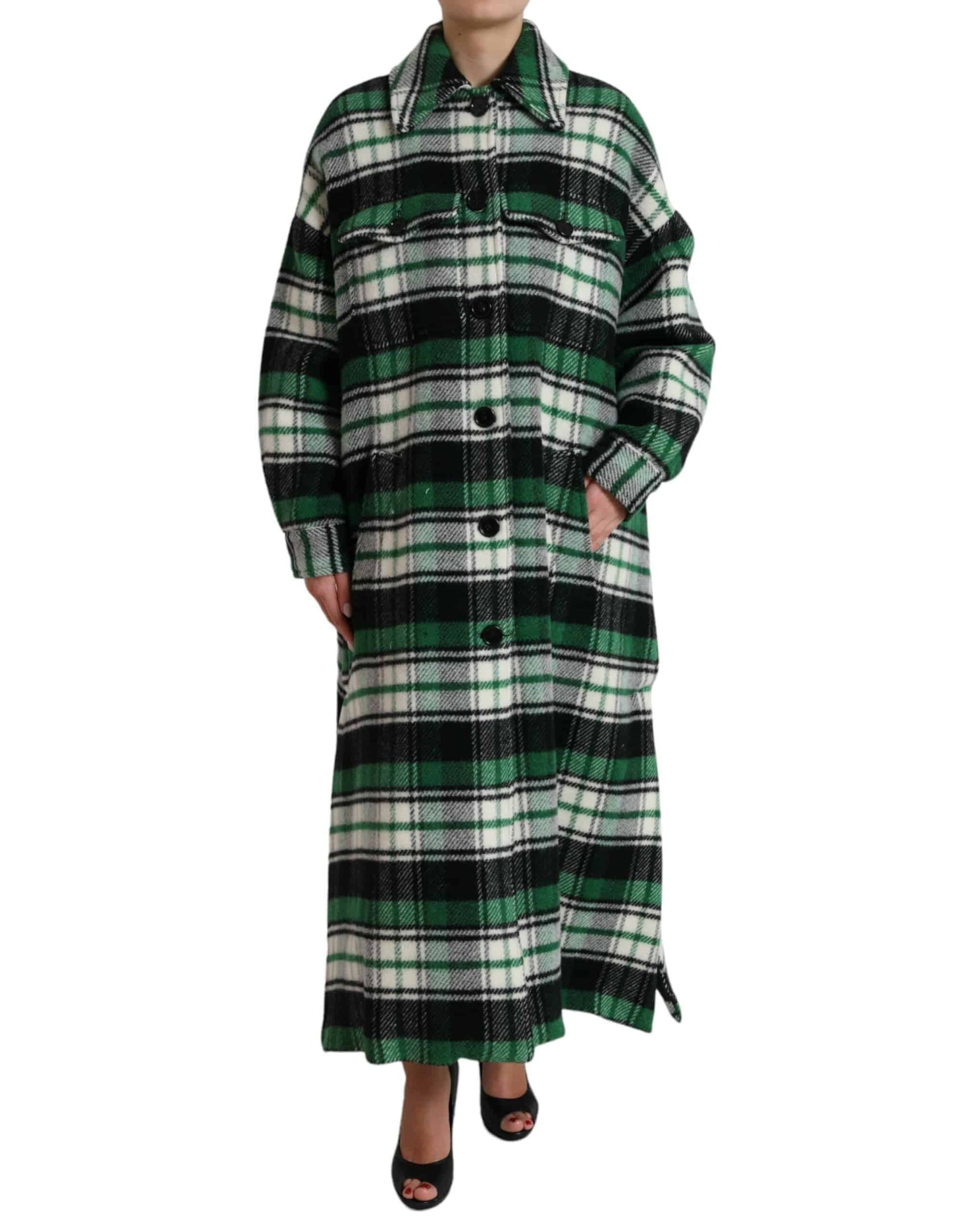 Dolce & Gabbana Elegant Green Plaid Long Coat - ACCEXO