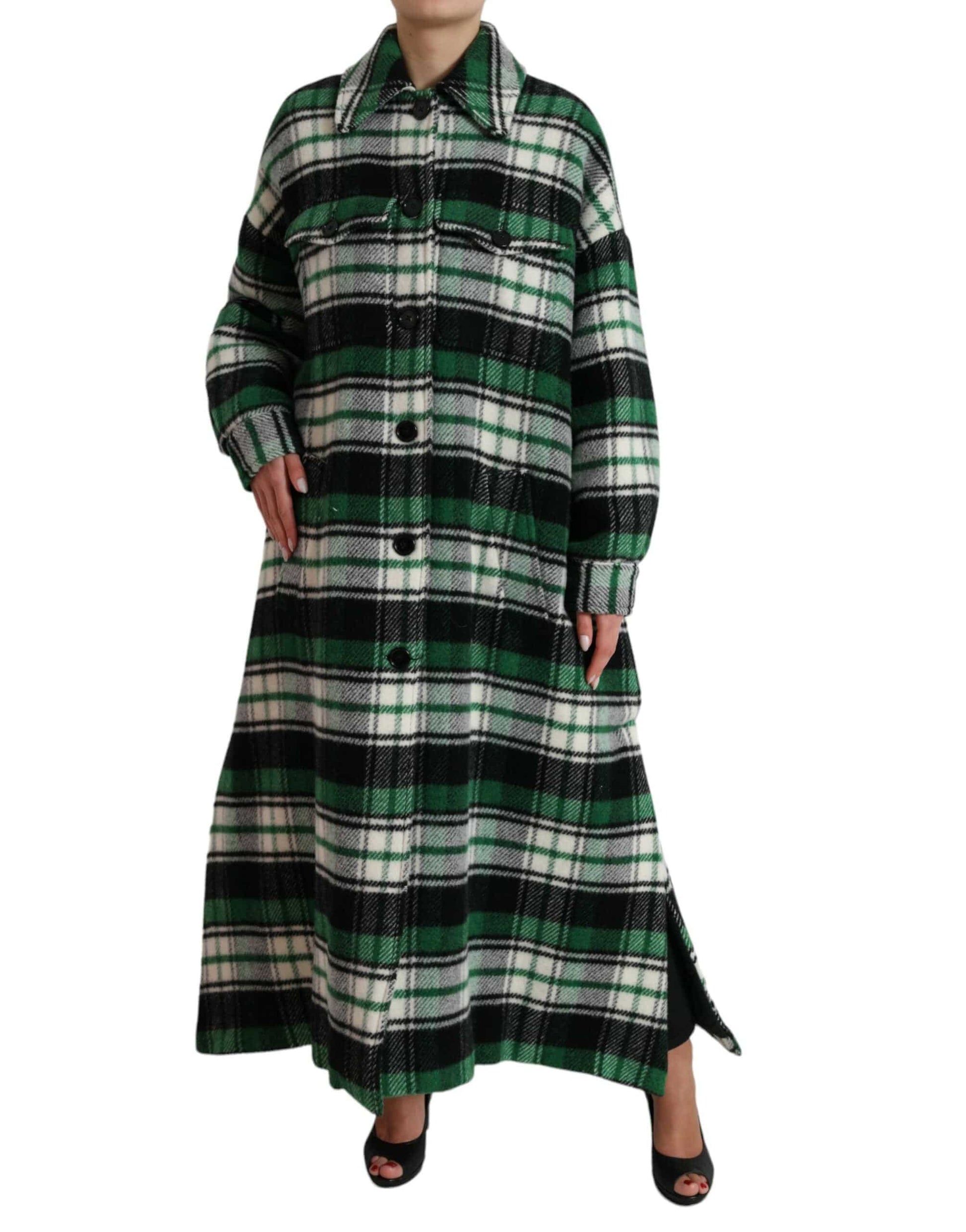 Dolce & Gabbana Elegant Green Plaid Long Coat - ACCEXO