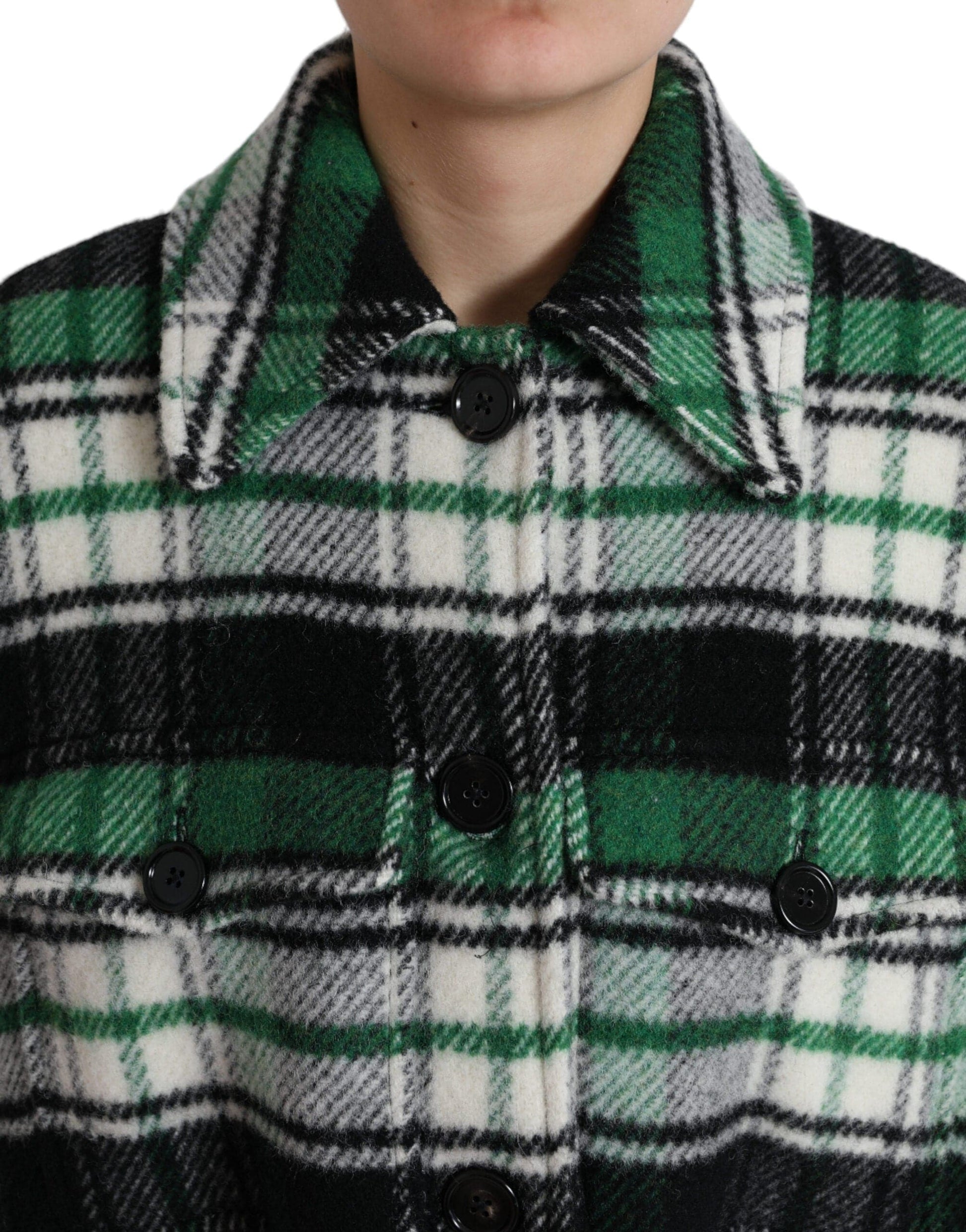 Dolce & Gabbana Elegant Green Plaid Long Coat - ACCEXO