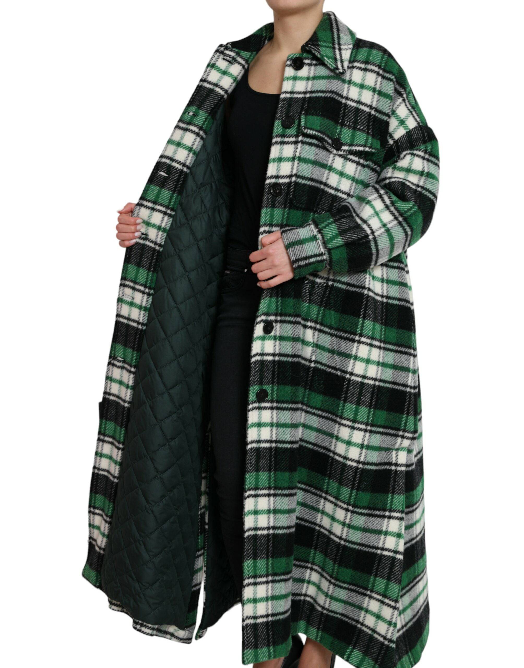 Dolce & Gabbana Elegant Green Plaid Long Coat - ACCEXO