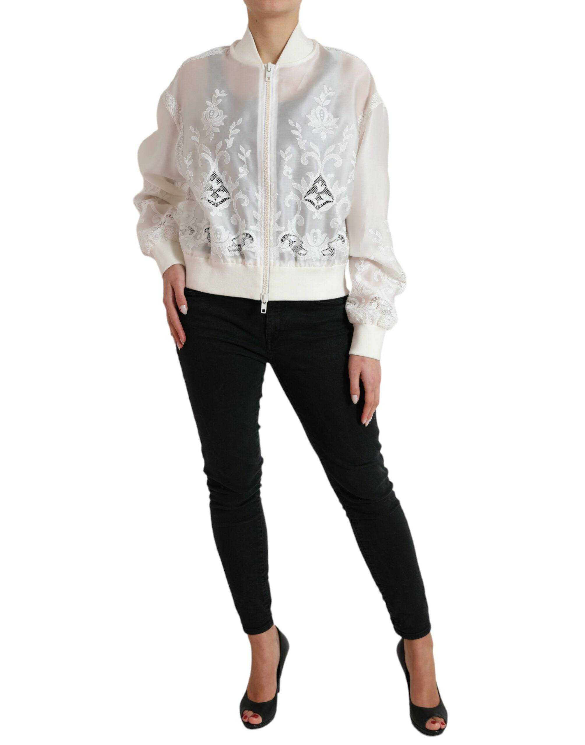 Dolce & Gabbana Elegant White Silk Bomber Jacket - ACCEXO