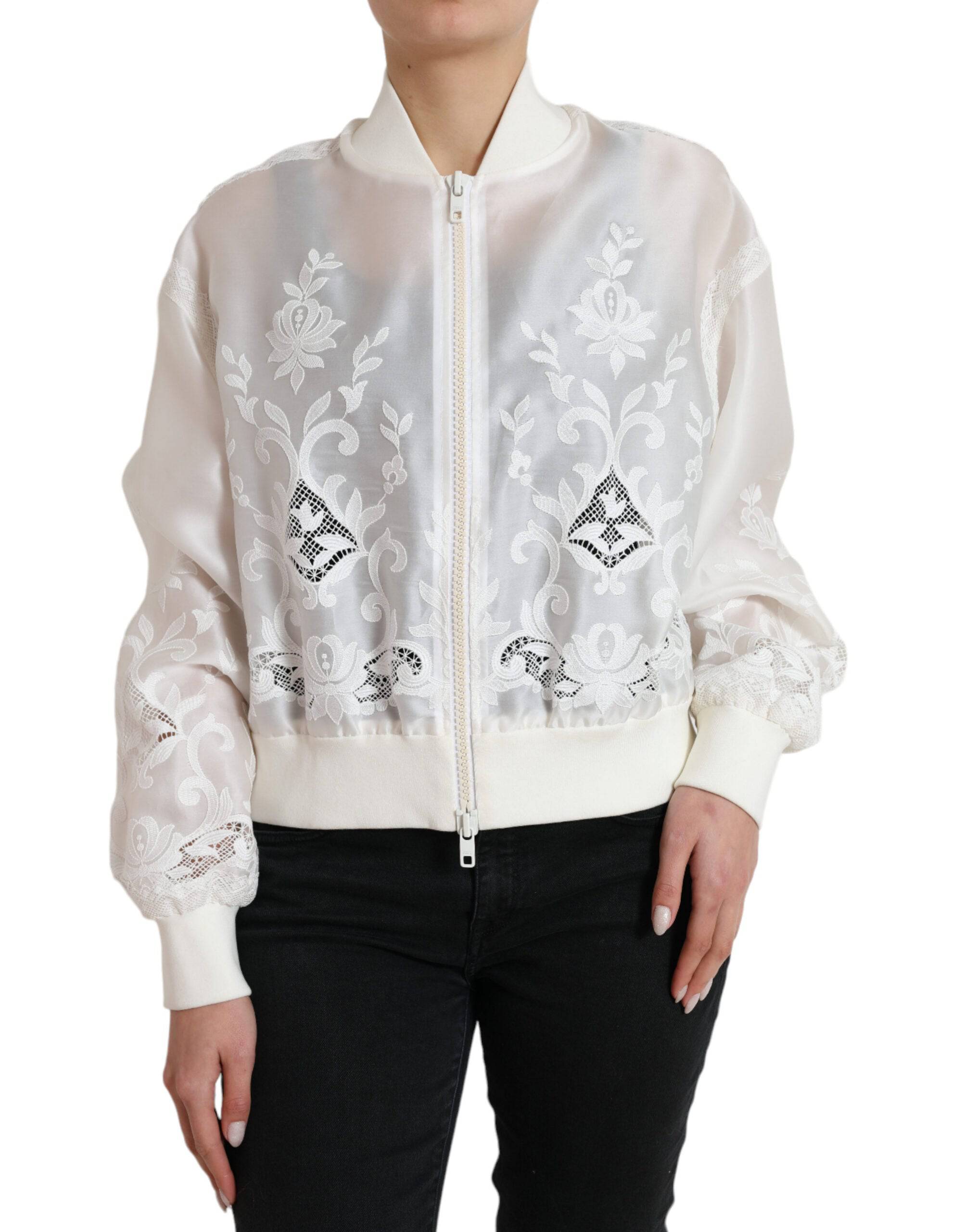 Dolce & Gabbana Elegant White Silk Bomber Jacket - ACCEXO