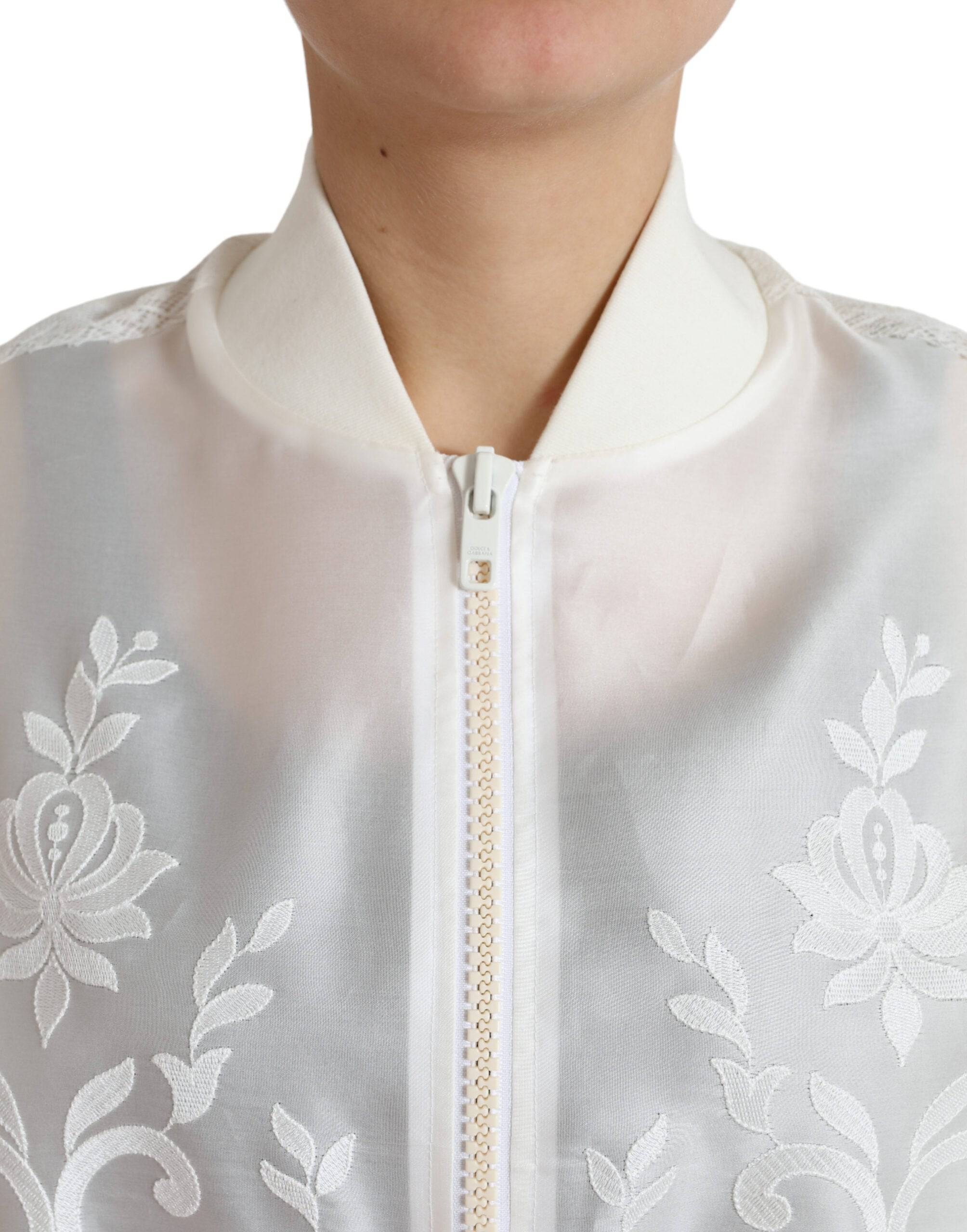 Dolce & Gabbana Elegant White Silk Bomber Jacket - ACCEXO