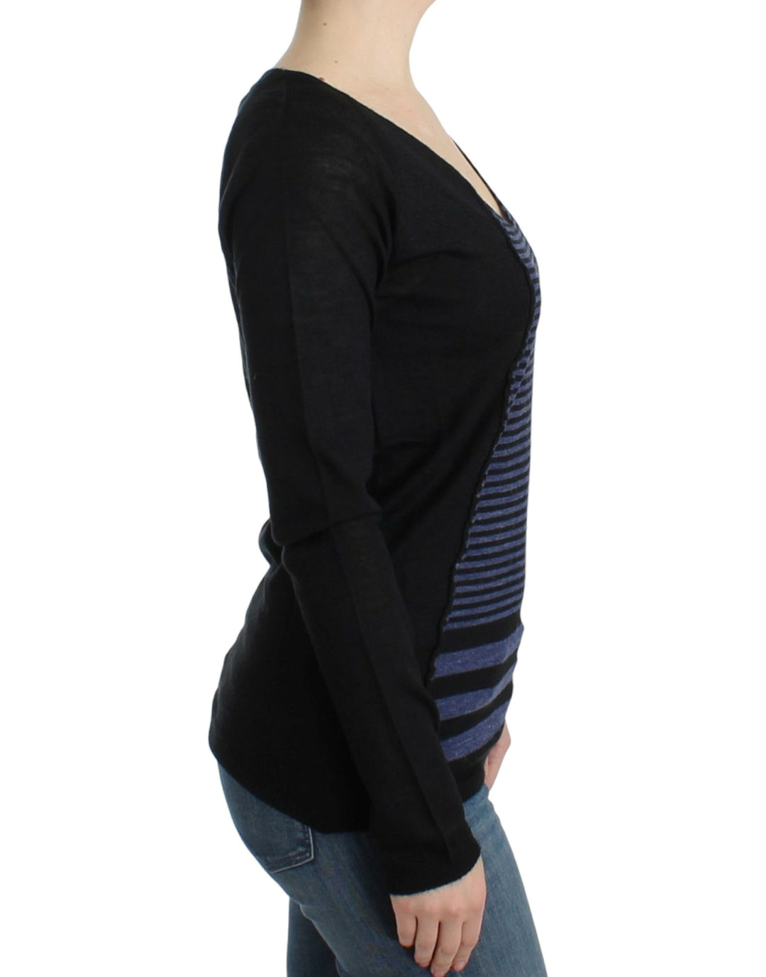 Costume National Chic Striped V-Neck Wool Blend Sweater