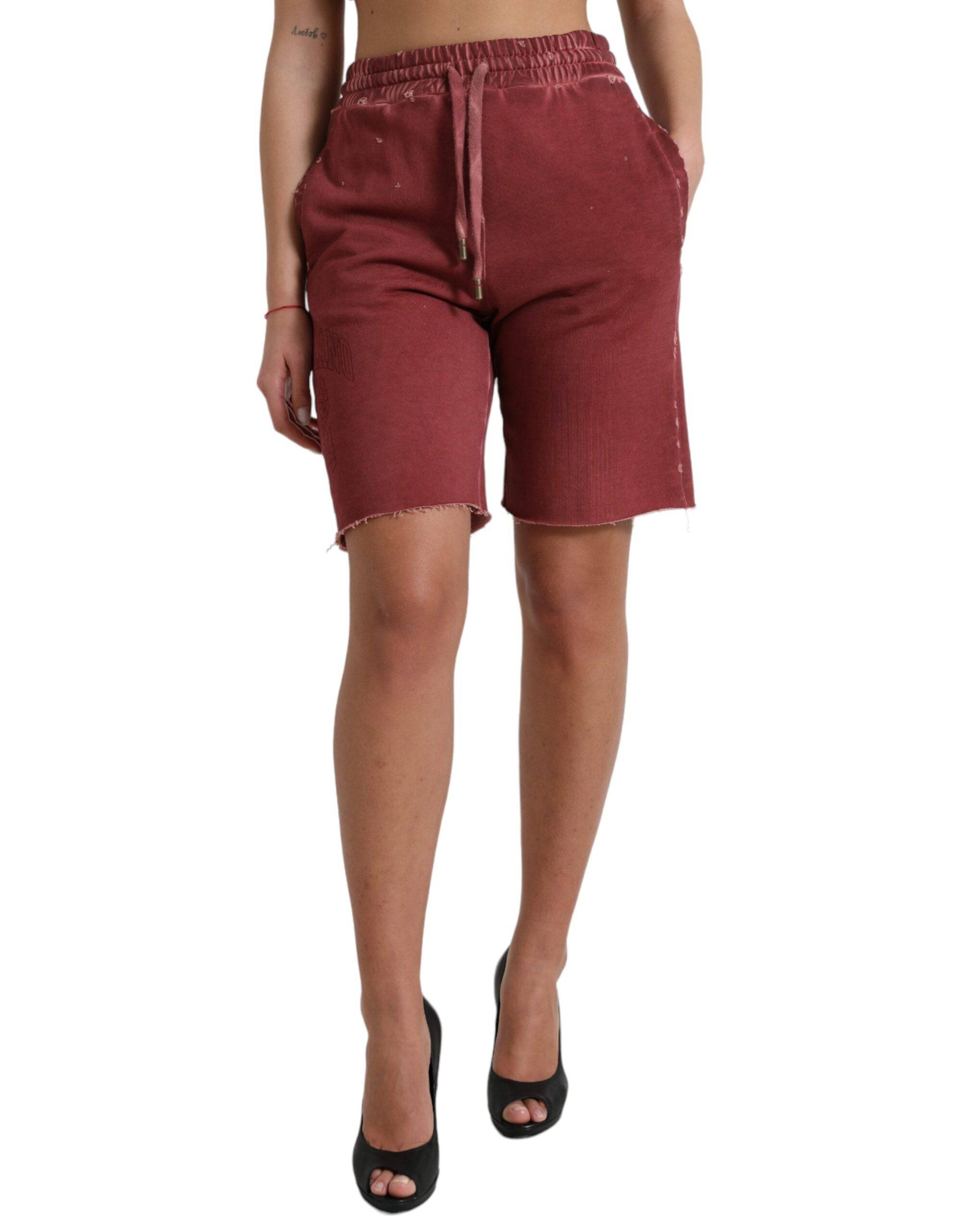 Dolce & Gabbana Chic Maroon High-Waist Designer Sweatshorts - ACCEXO