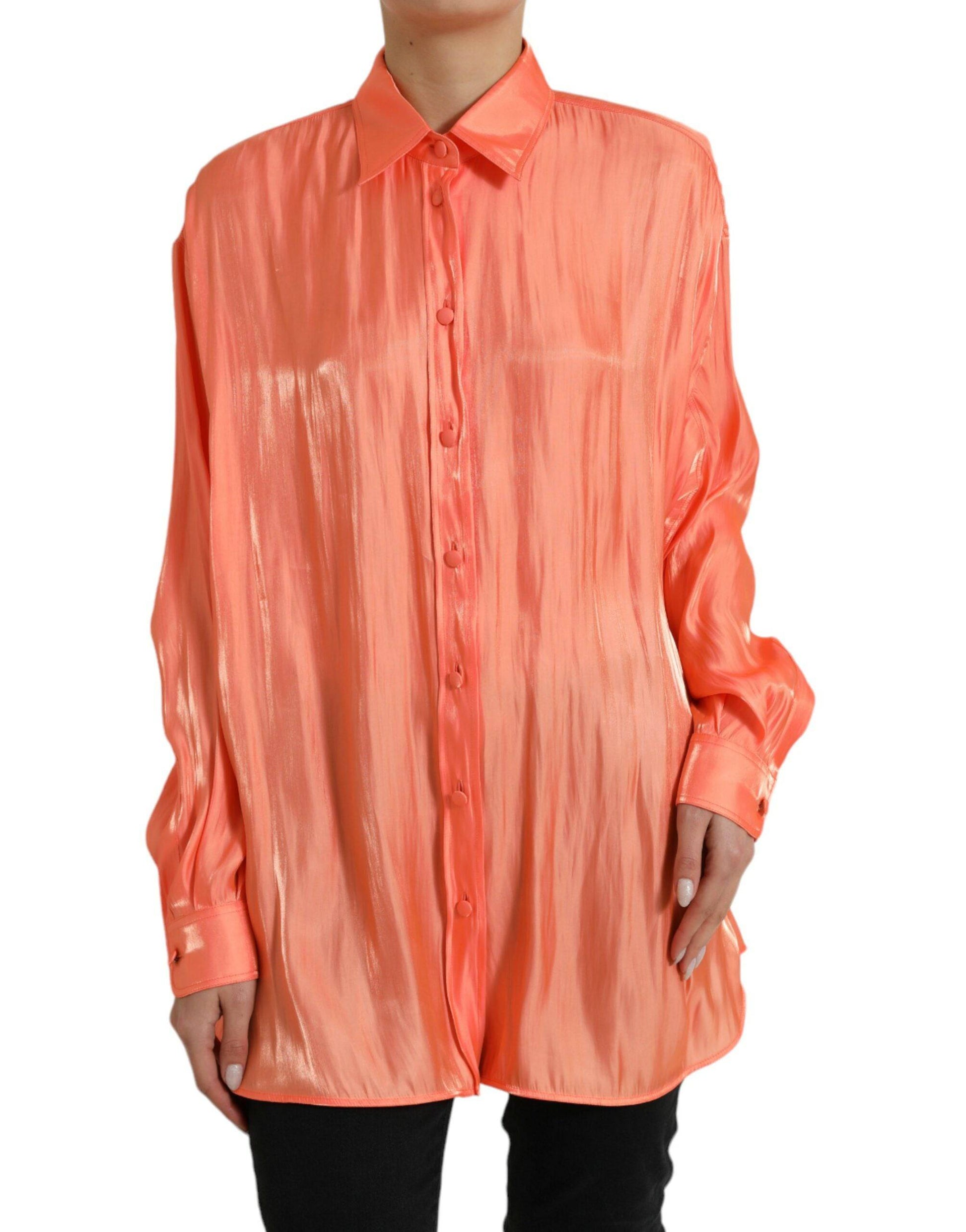 Dolce & Gabbana Elegant Coral Long Sleeve Polo Top - ACCEXO