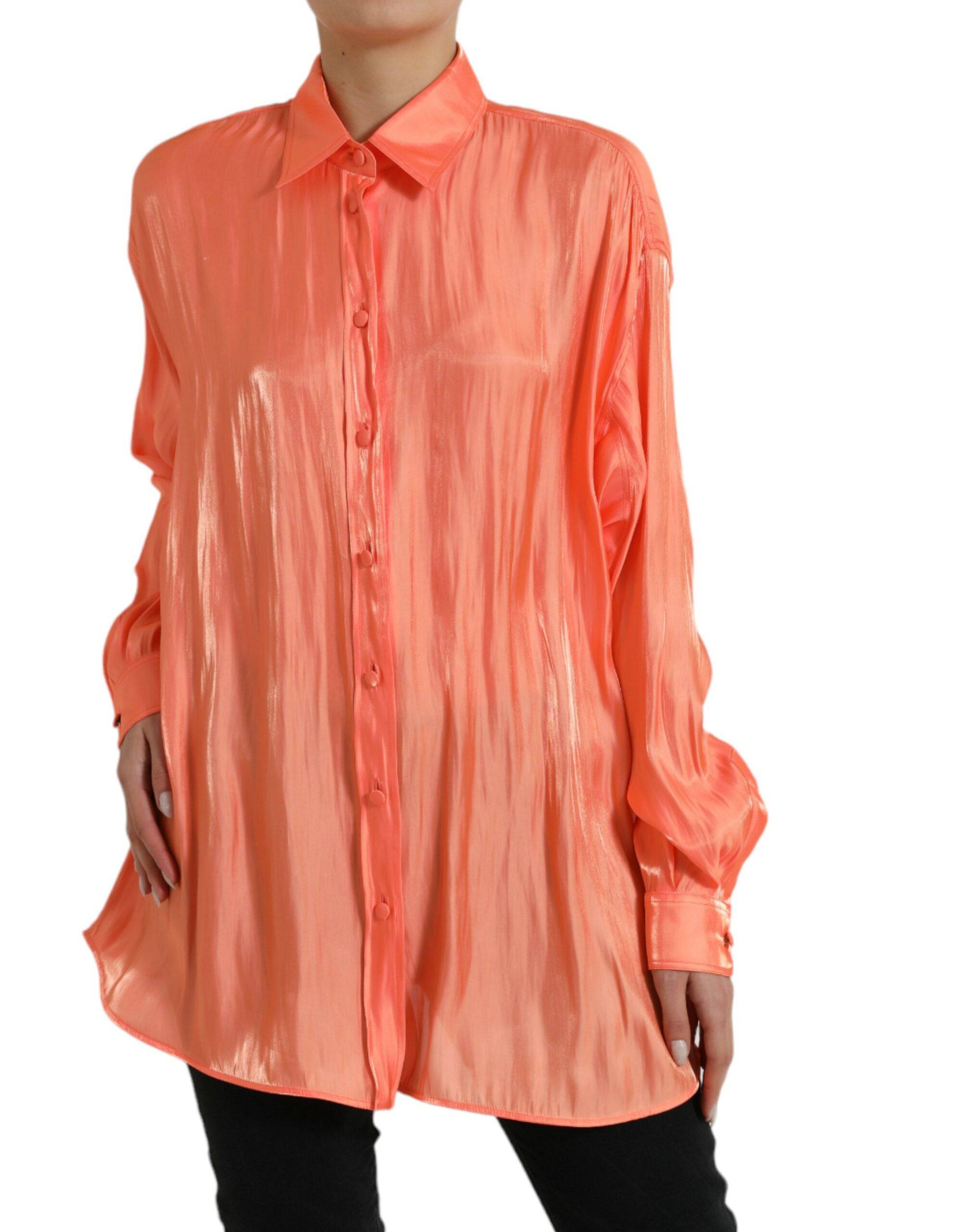 Dolce & Gabbana Elegant Coral Long Sleeve Polo Top - ACCEXO