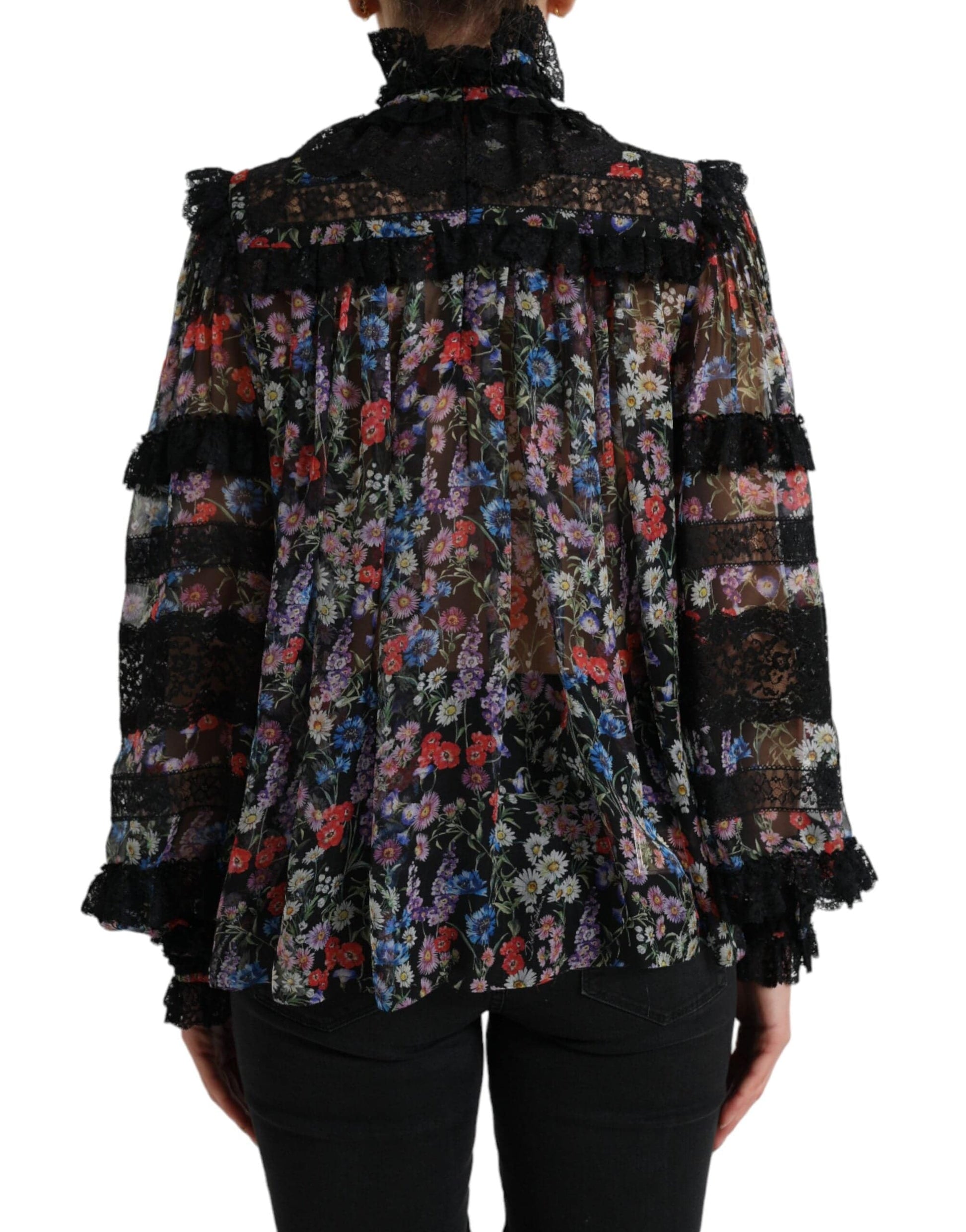 Dolce & Gabbana Elegant Floral Silk Blouse with Lace Trim - ACCEXO