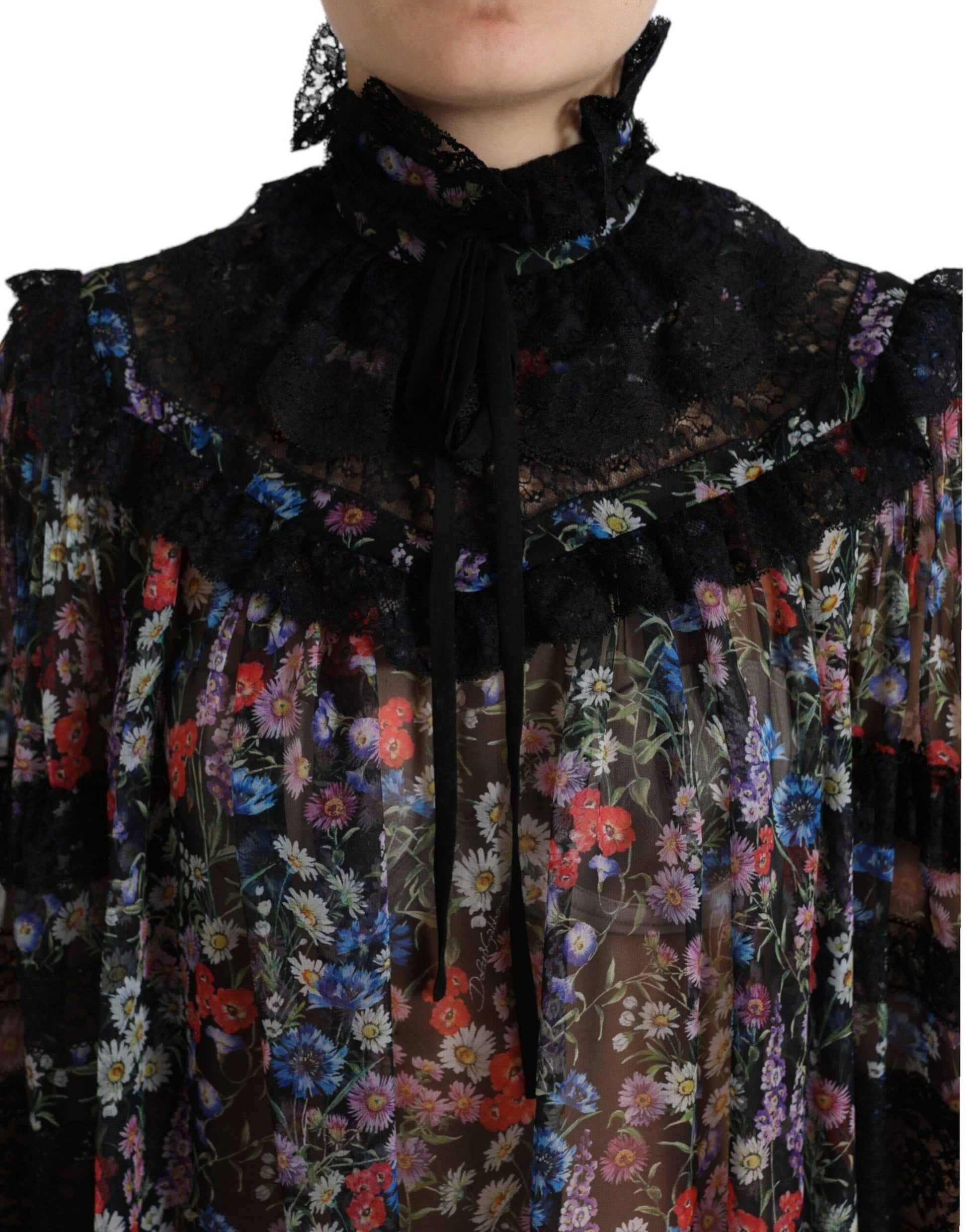 Dolce & Gabbana Elegant Floral Silk Blouse with Lace Trim - ACCEXO