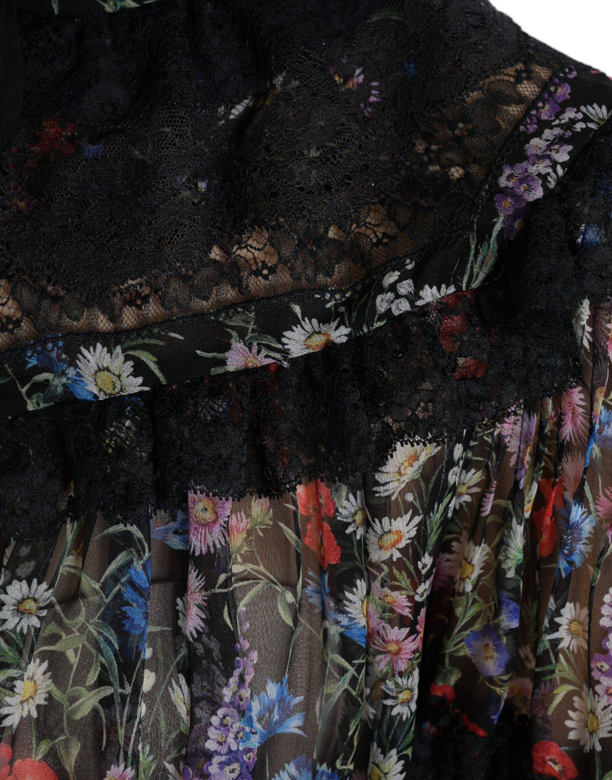 Dolce & Gabbana Elegant Floral Silk Blouse with Lace Trim - ACCEXO