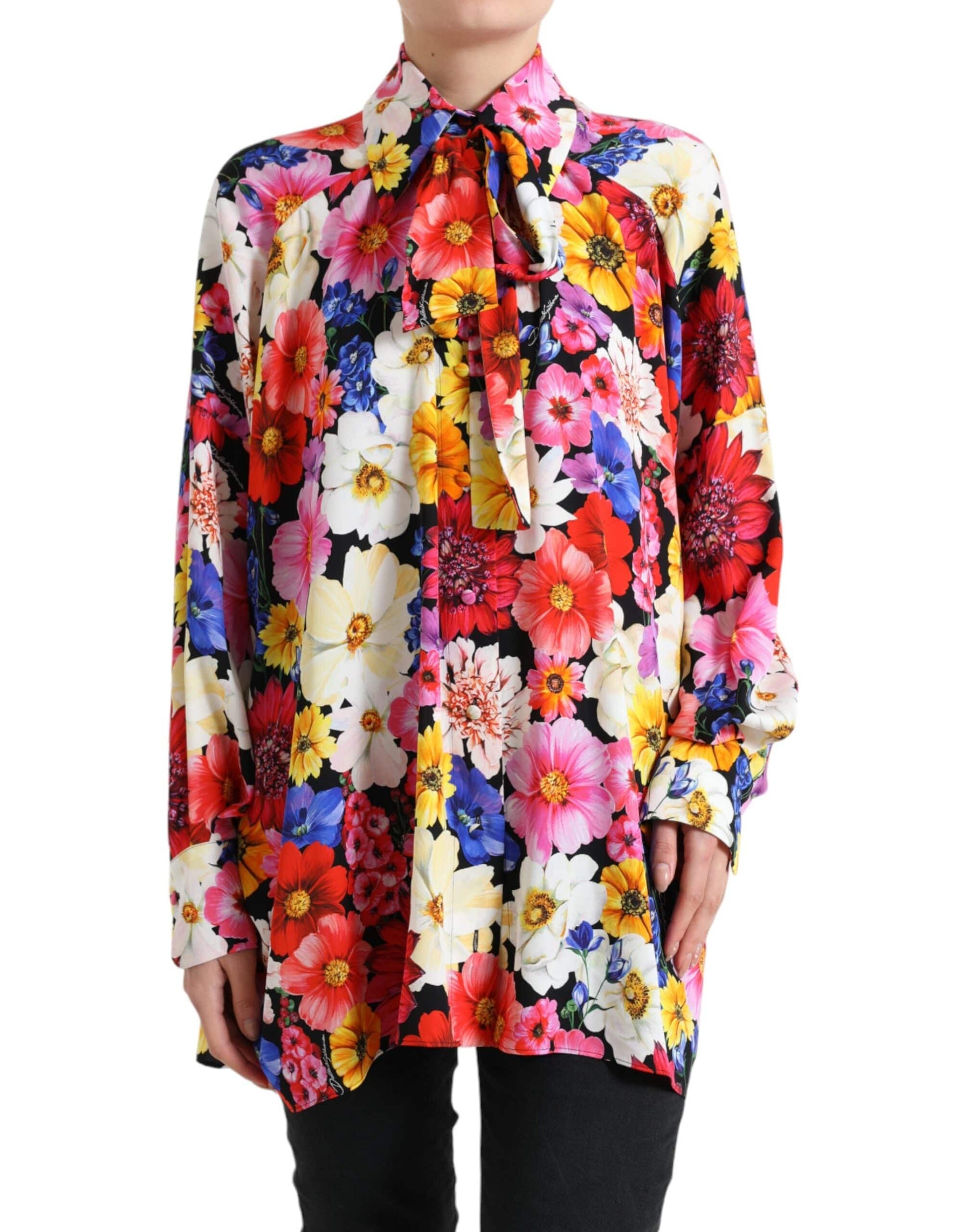 Dolce & Gabbana Floral Silk Blouse with Front Tie Fastening - ACCEXO