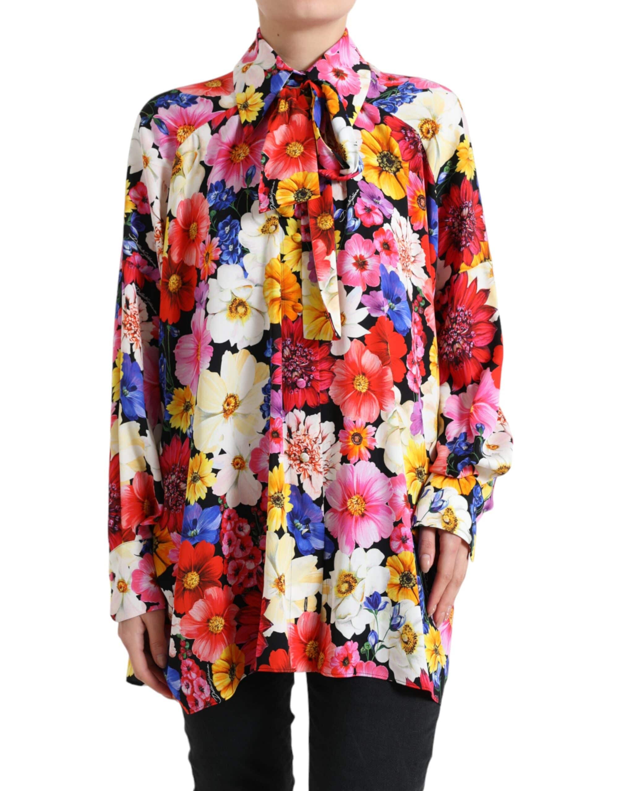 Dolce & Gabbana Floral Silk Blouse with Front Tie Fastening - ACCEXO