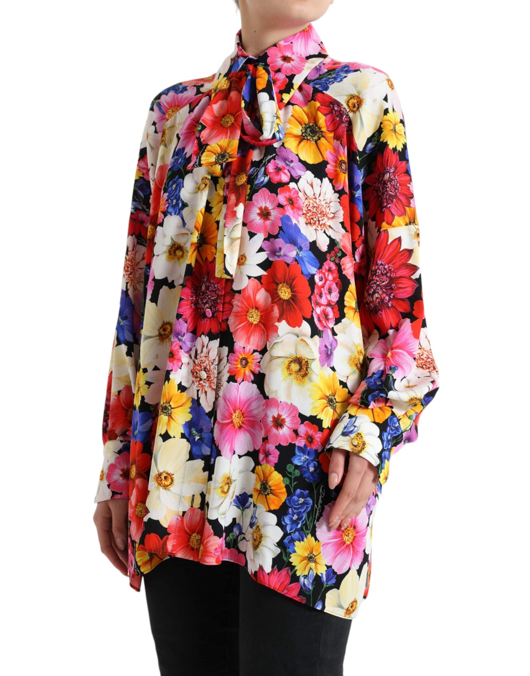 Dolce & Gabbana Floral Silk Blouse with Front Tie Fastening - ACCEXO