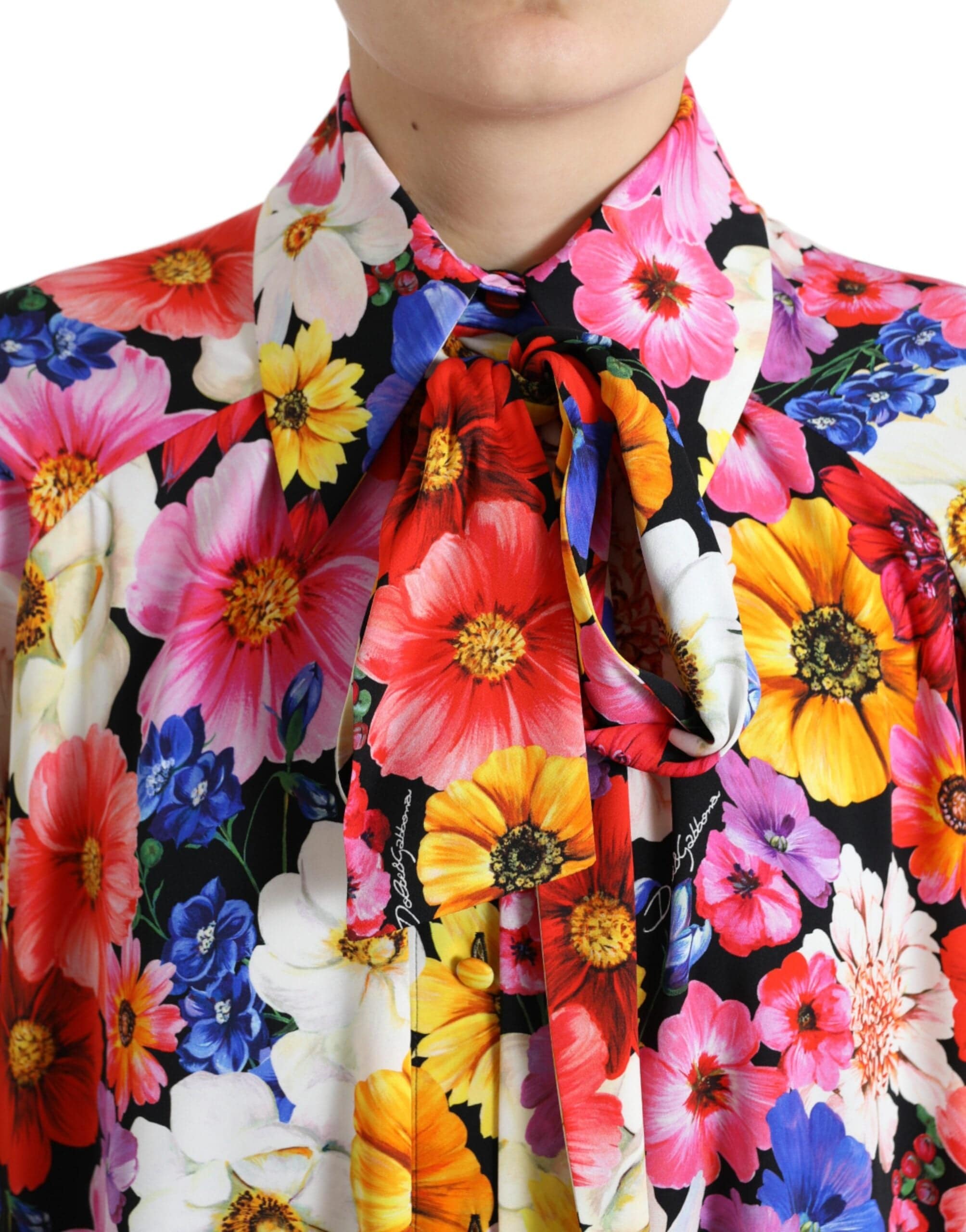 Dolce & Gabbana Floral Silk Blouse with Front Tie Fastening - ACCEXO