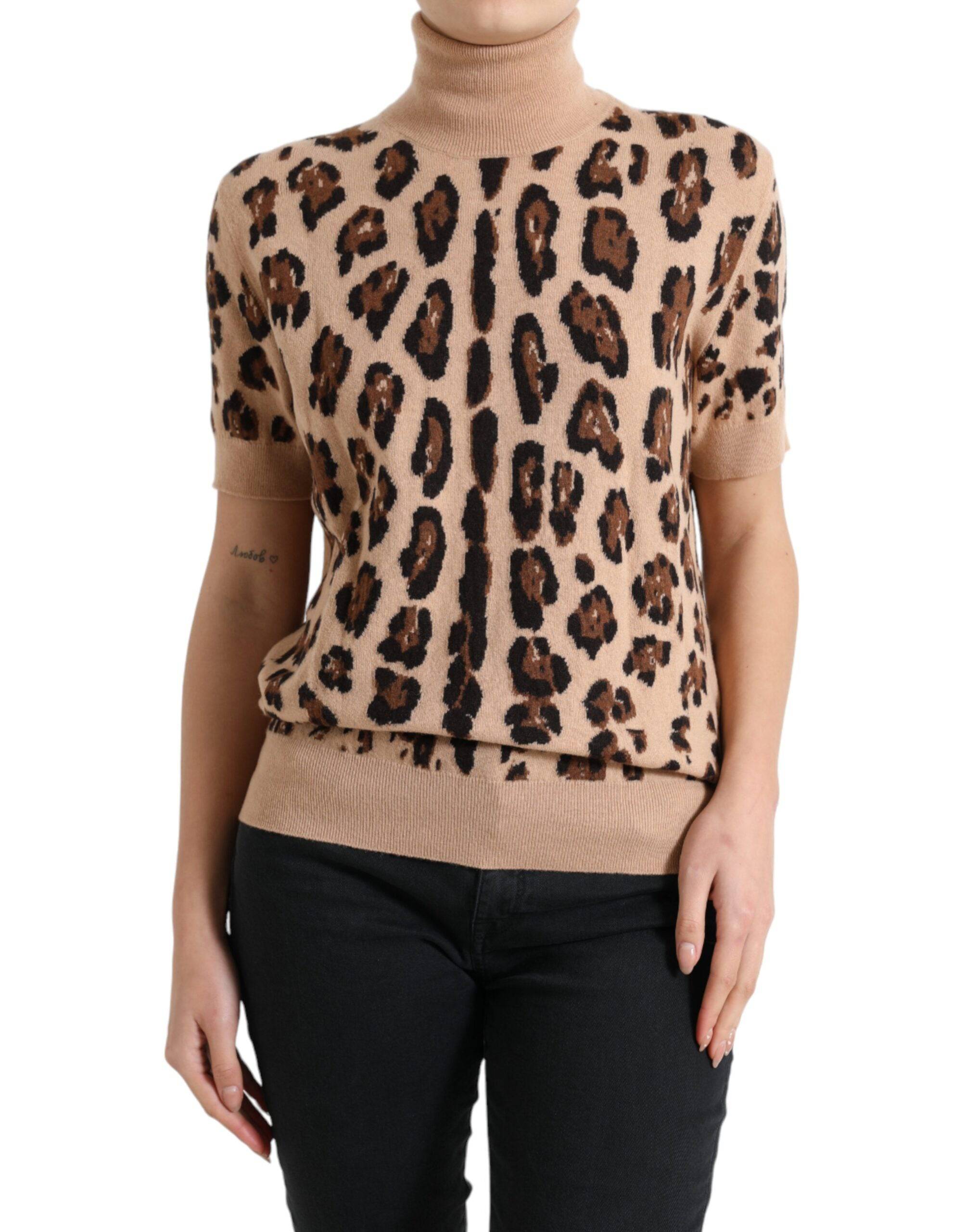 Dolce & Gabbana Elegant Beige Leopard Turtleneck Wool Top - ACCEXO