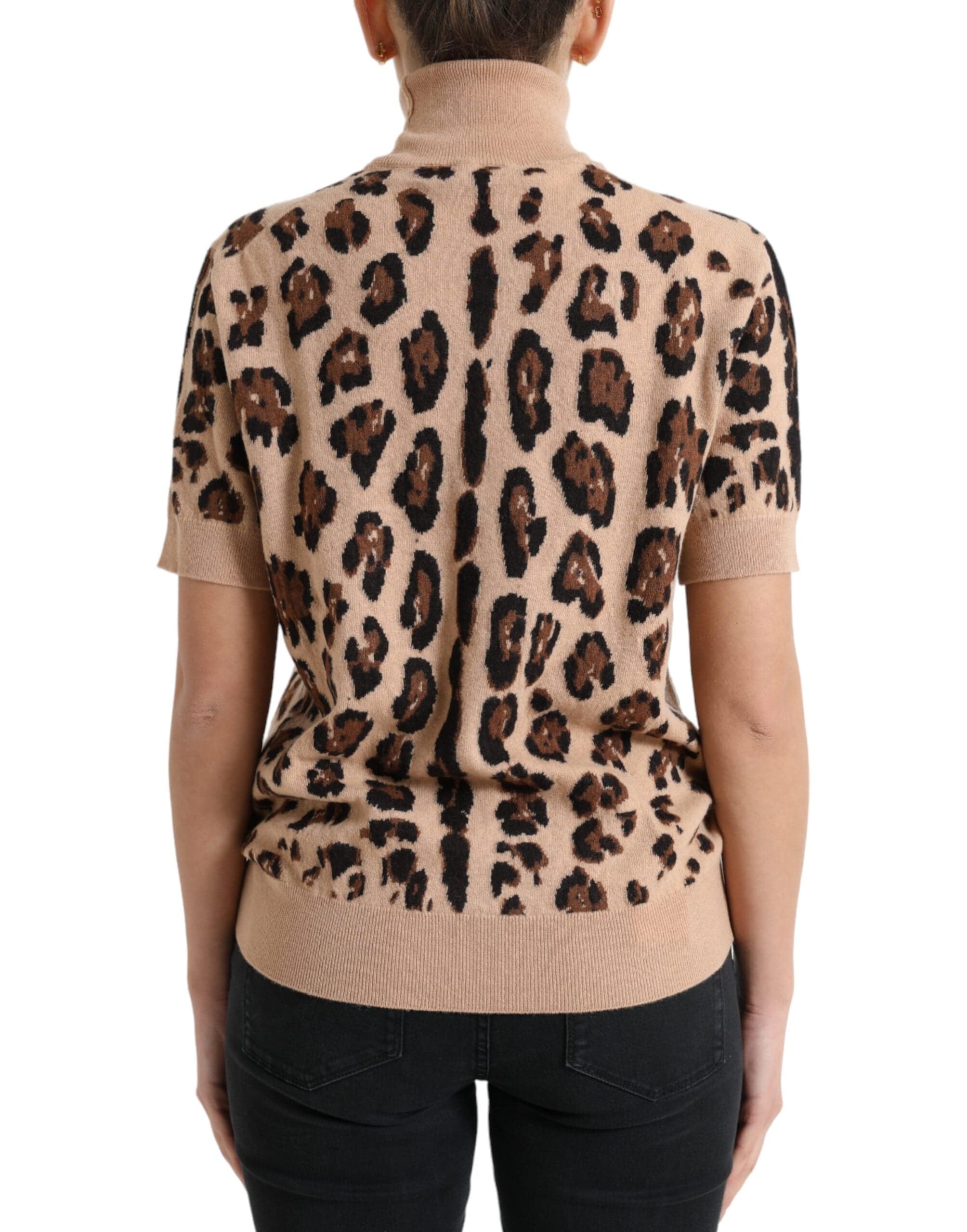 Dolce & Gabbana Elegant Beige Leopard Turtleneck Wool Top - ACCEXO