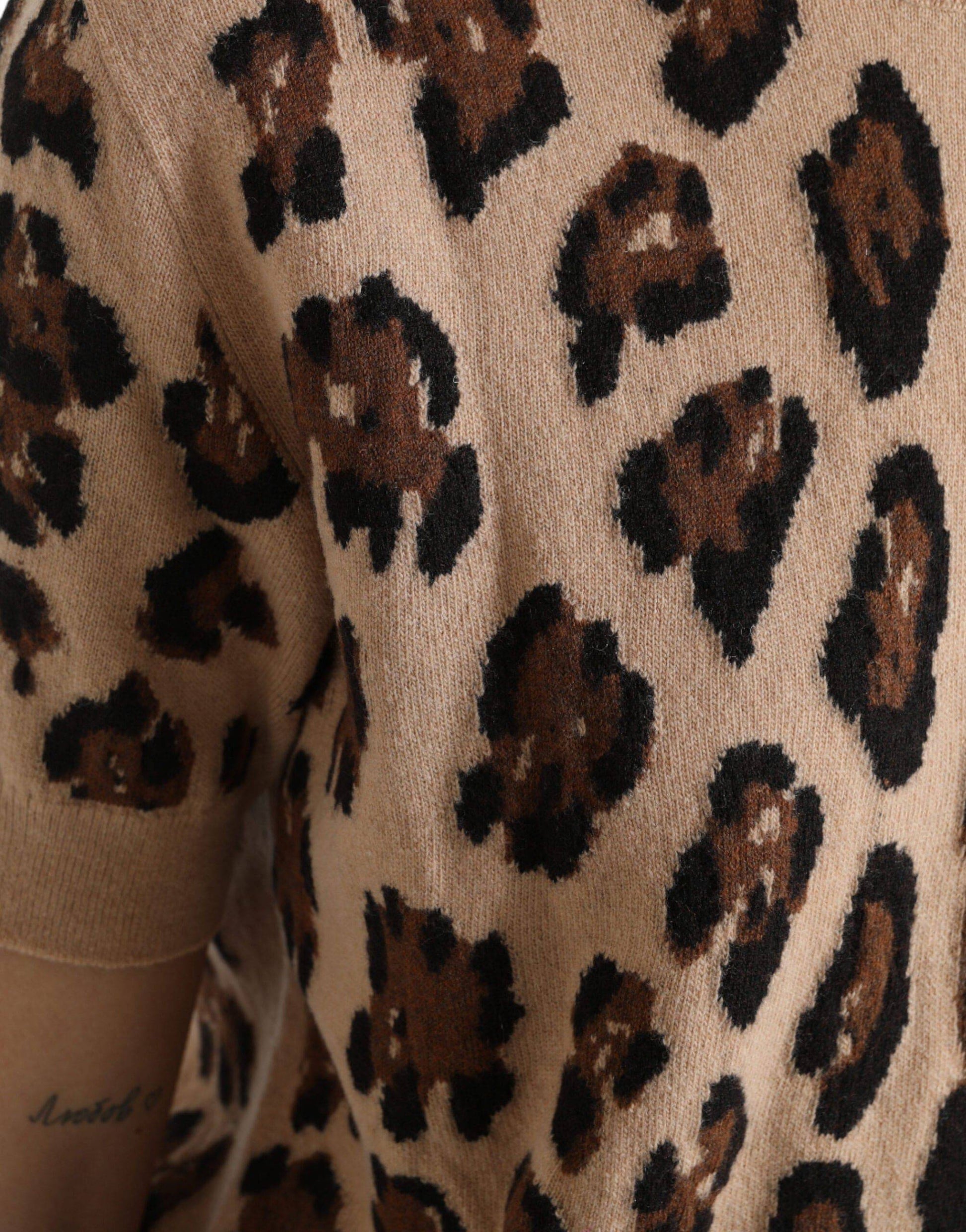 Dolce & Gabbana Elegant Beige Leopard Turtleneck Wool Top - ACCEXO