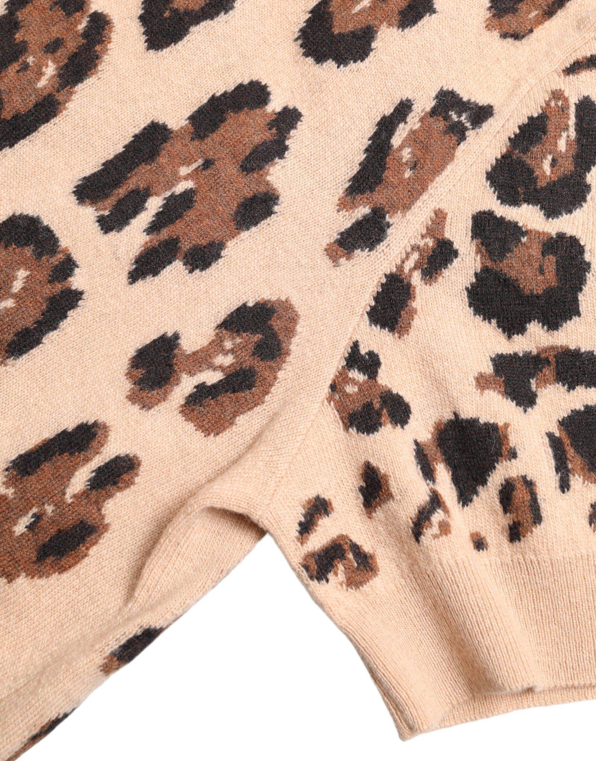 Dolce & Gabbana Elegant Beige Leopard Turtleneck Wool Top - ACCEXO