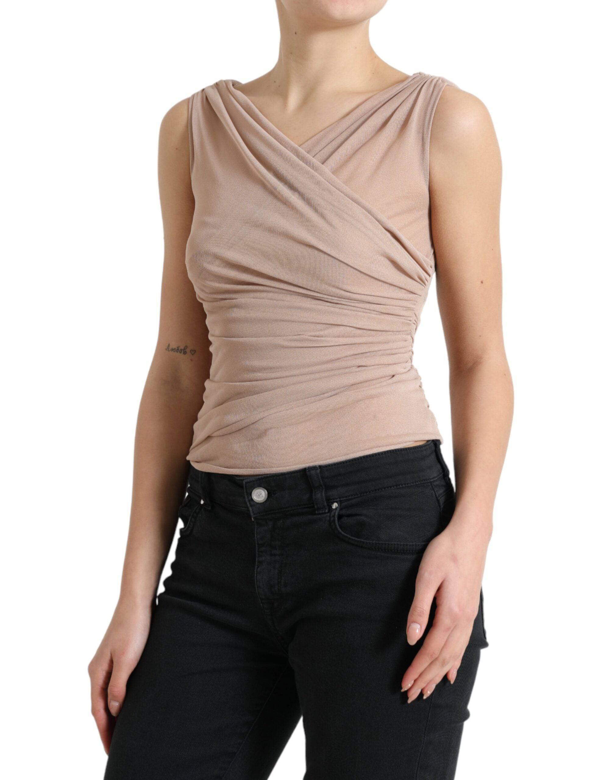 Dolce & Gabbana Elegant Beige V-Neck Sleeveless Sheer Tank Top - ACCEXO