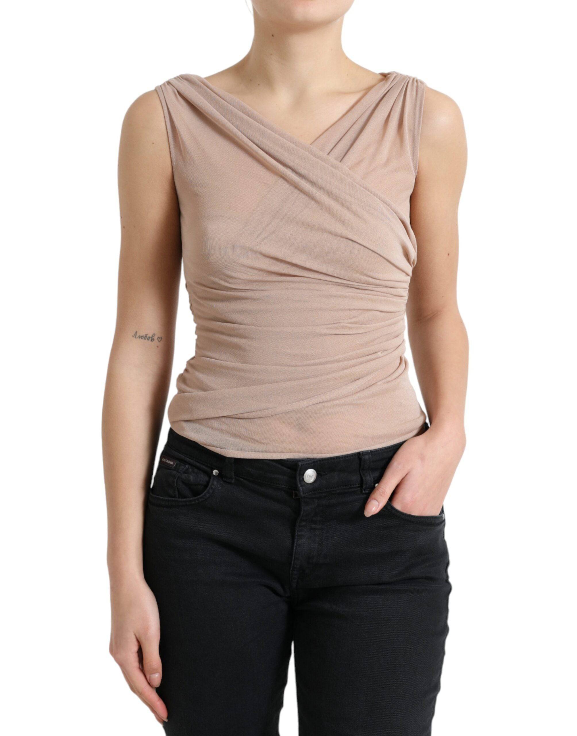 Dolce & Gabbana Elegant Beige V-Neck Sleeveless Sheer Tank Top - ACCEXO