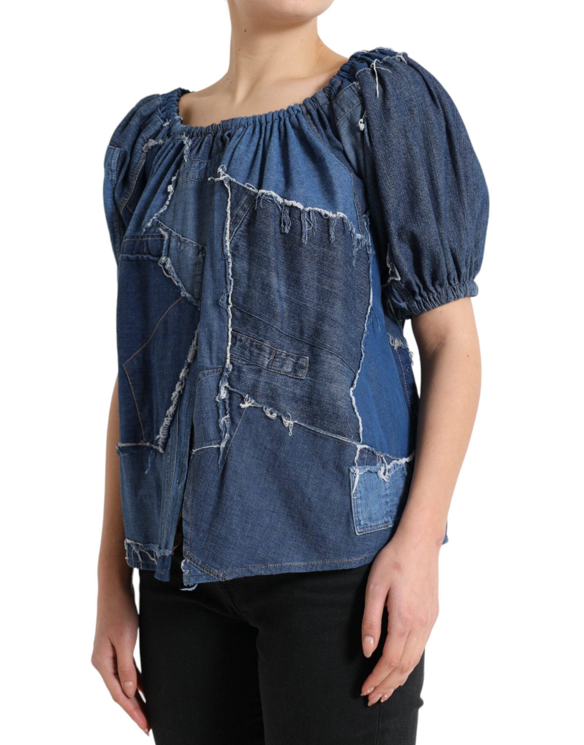 Dolce & Gabbana Elegant Cotton Denim Blouse Top - ACCEXO