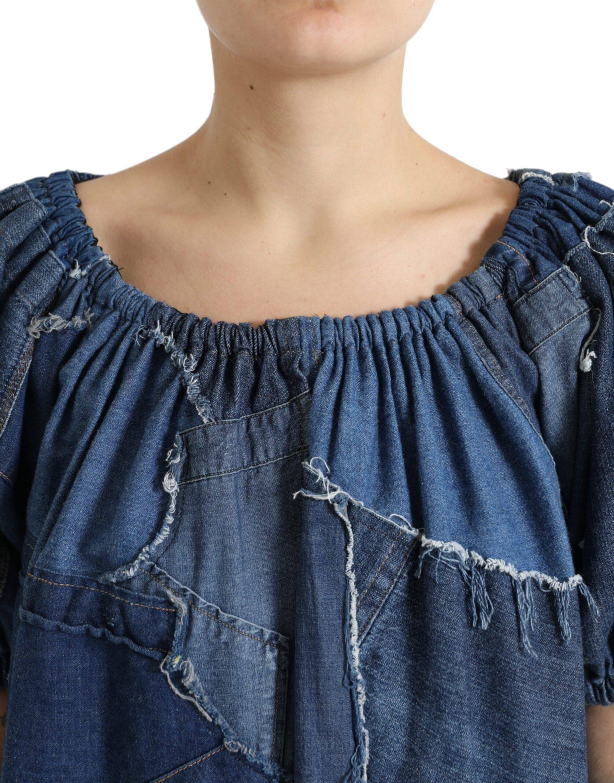 Dolce & Gabbana Elegant Cotton Denim Blouse Top - ACCEXO