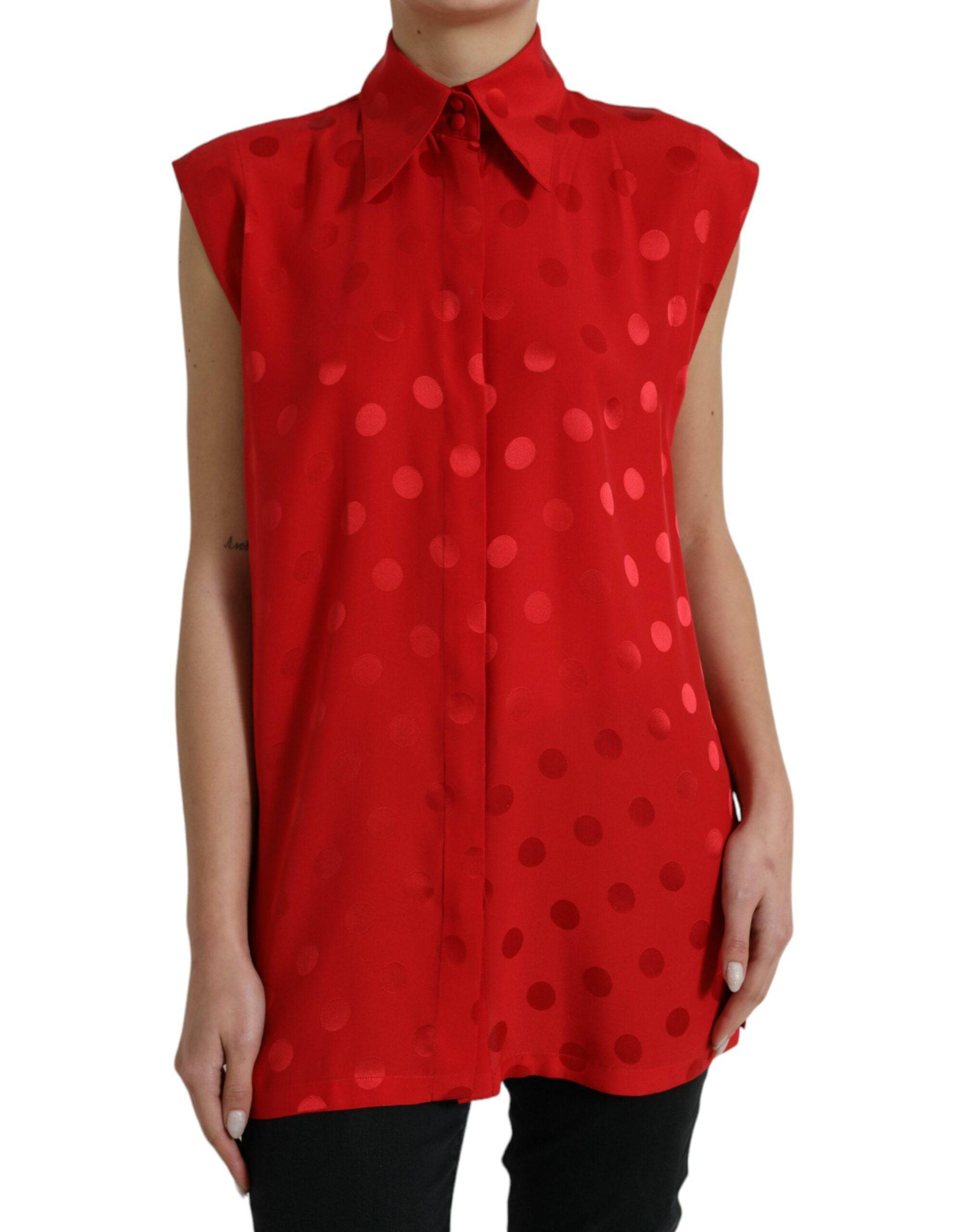 Dolce & Gabbana Elegant Polka Dot Sleeveless Silk Blouse - ACCEXO