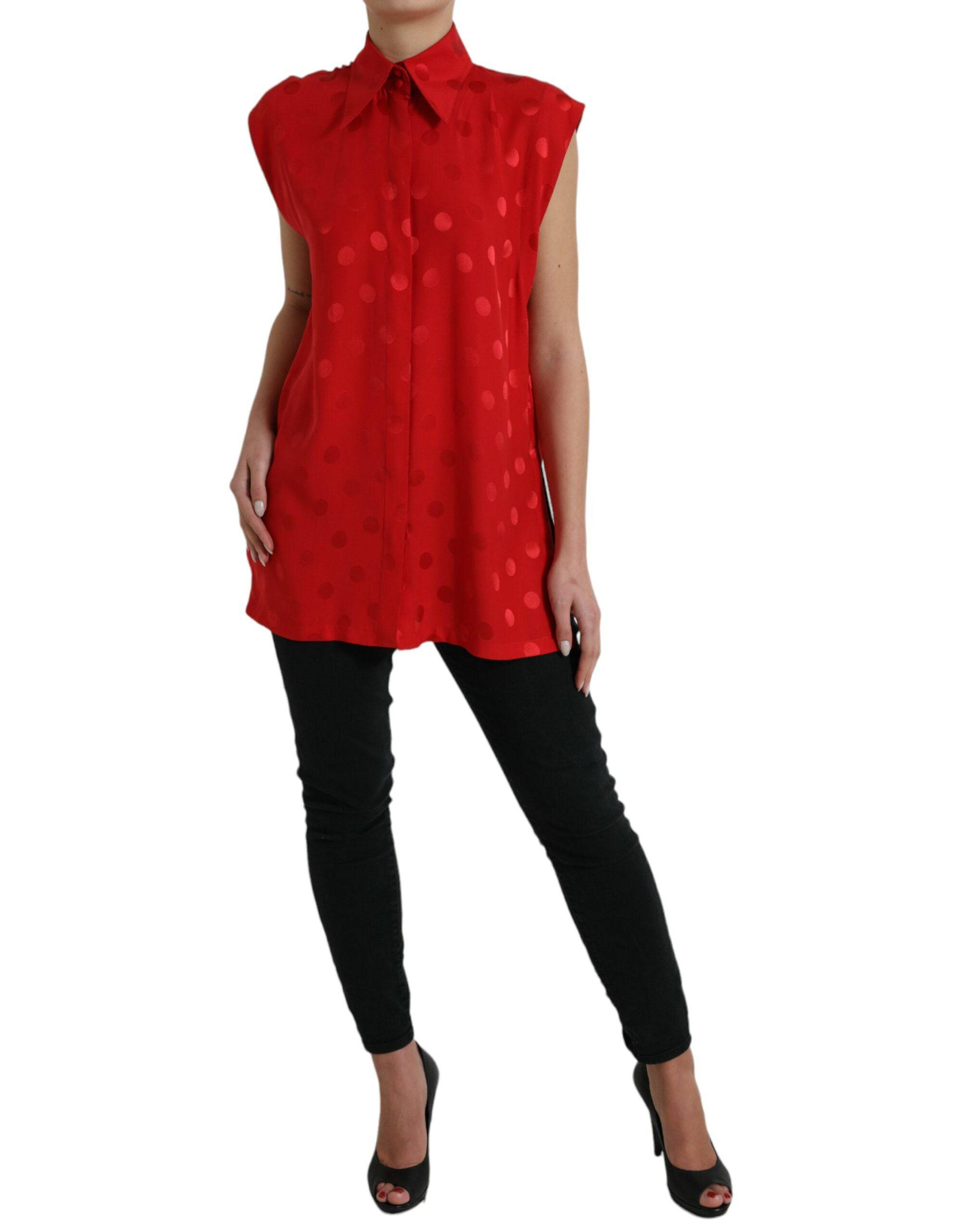 Dolce & Gabbana Elegant Polka Dot Sleeveless Silk Blouse - ACCEXO