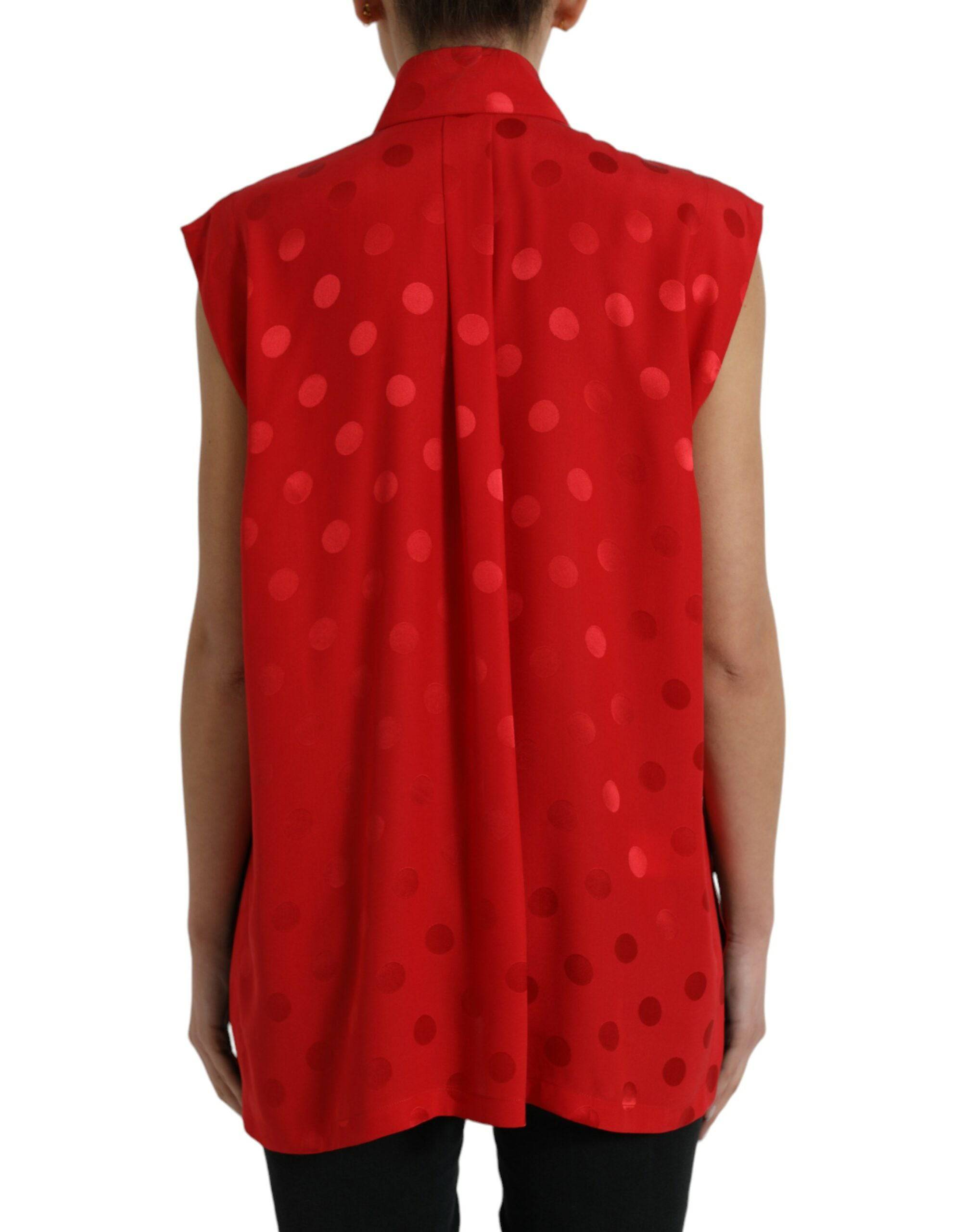 Dolce & Gabbana Elegant Polka Dot Sleeveless Silk Blouse - ACCEXO
